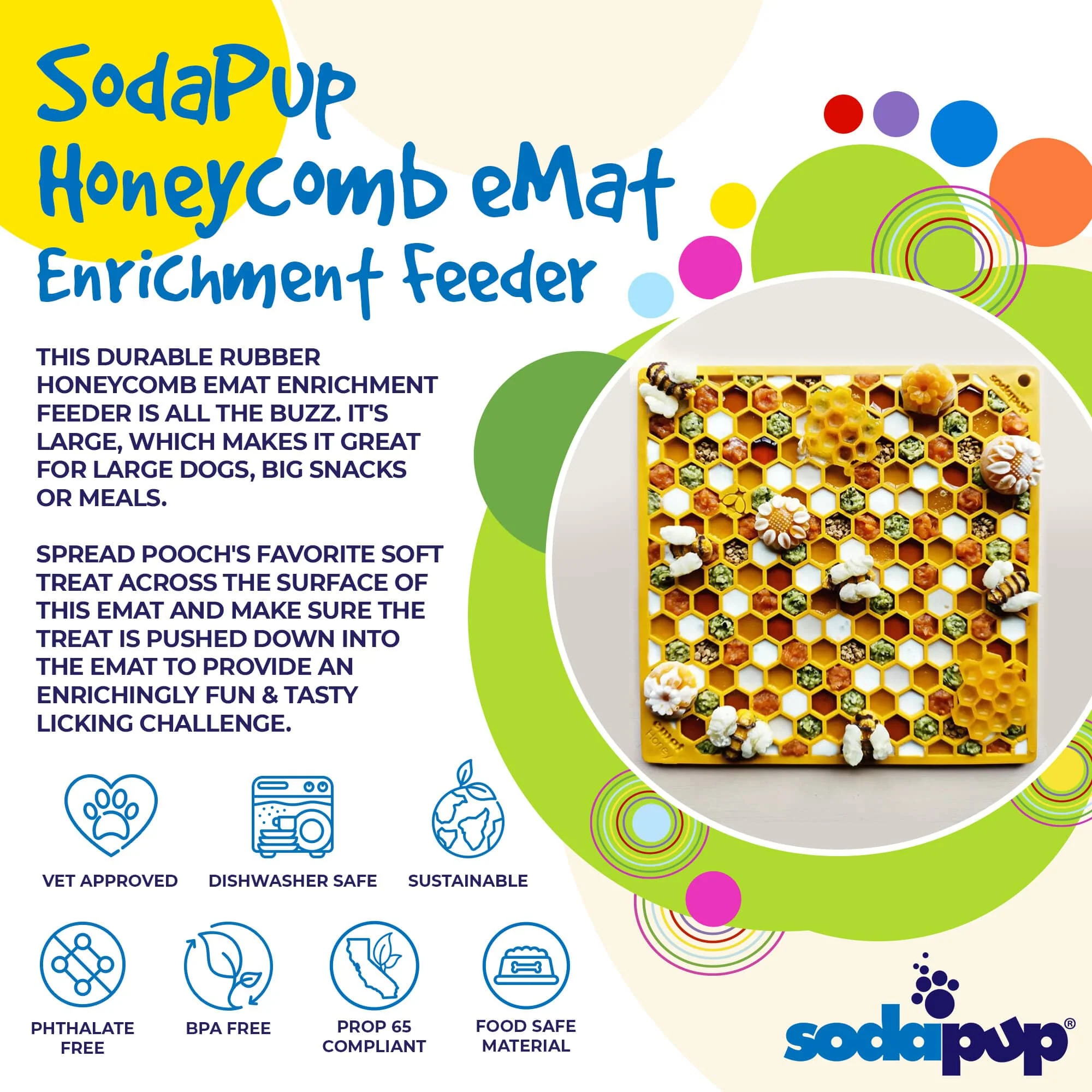 Honeycomb eMat - Enrichment Lick Mat for Dogs and Cats | eMat Enrichment Toy for Anxiety Relief | SodaPup - Image 8