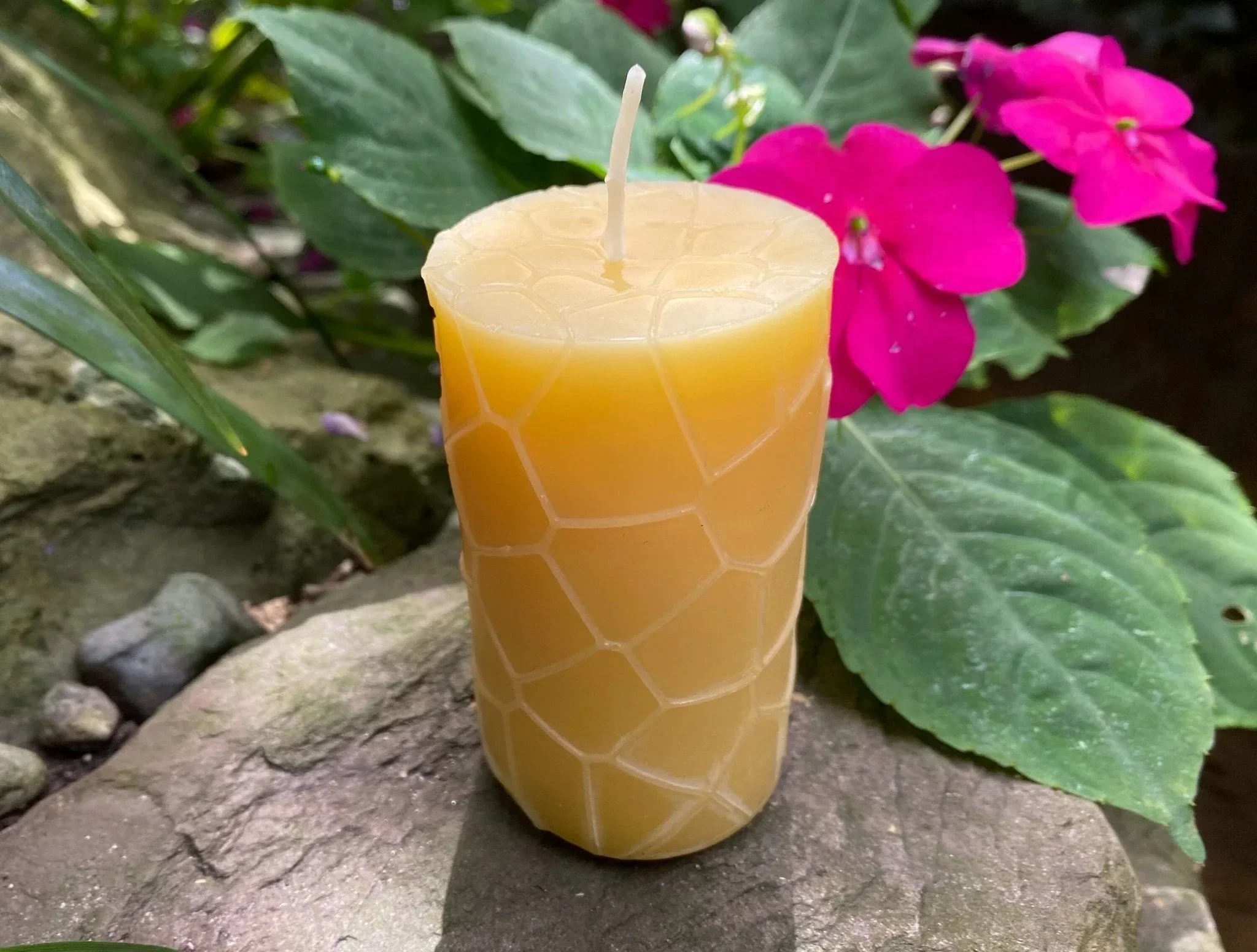 Honeycomb Pattern Beeswax Pillar Candle - Image 2