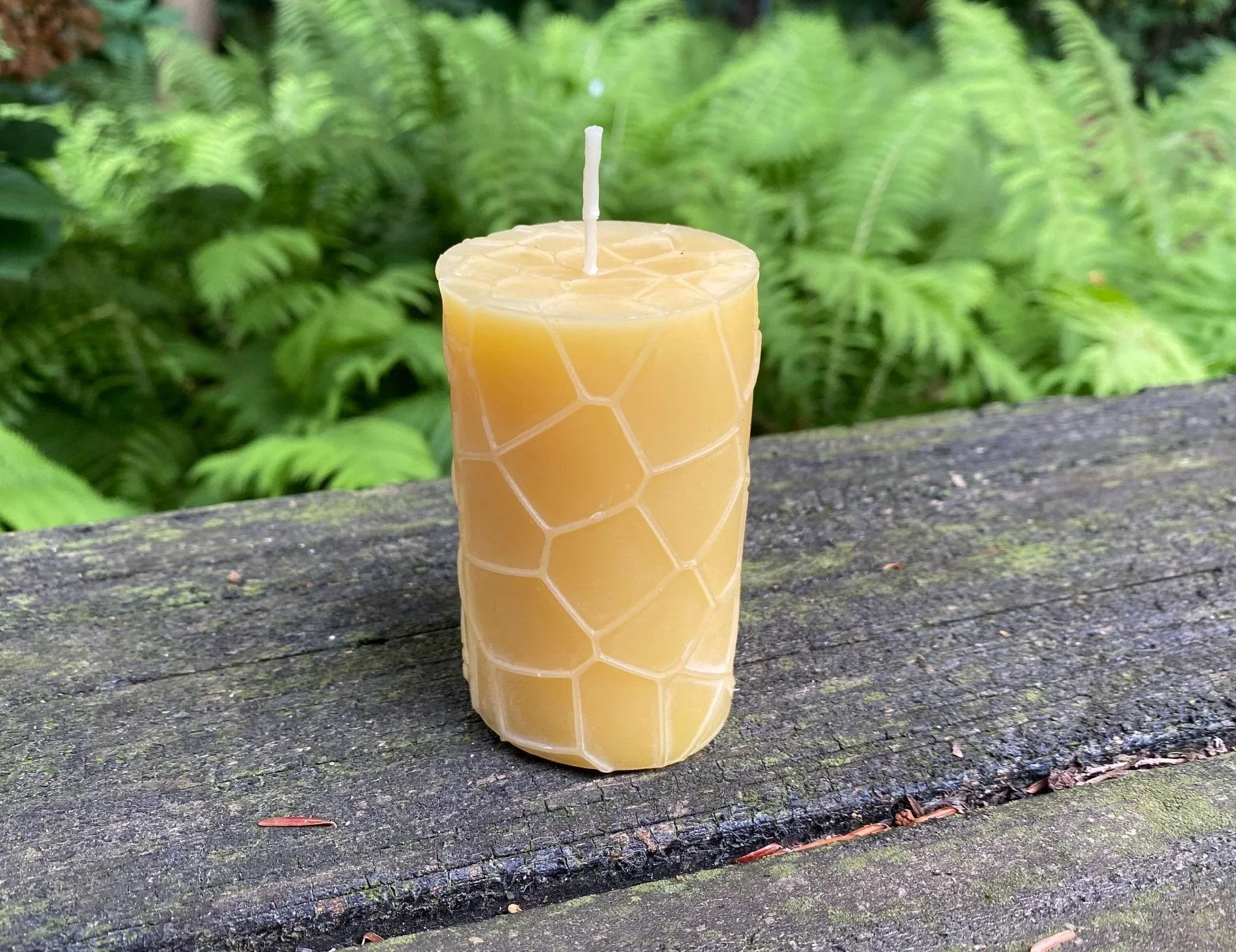 Honeycomb Pattern Beeswax Pillar Candle - Image 3