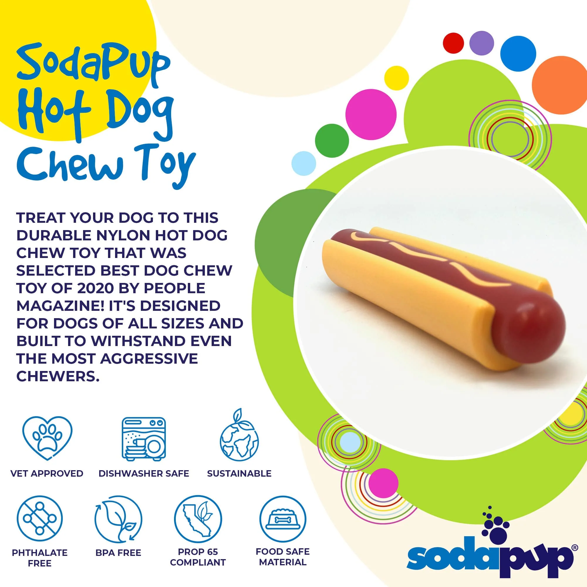 Hot Dog Nylon Dog Toy for Aggressive Chewers | USA Made | SodaPup - Image 2