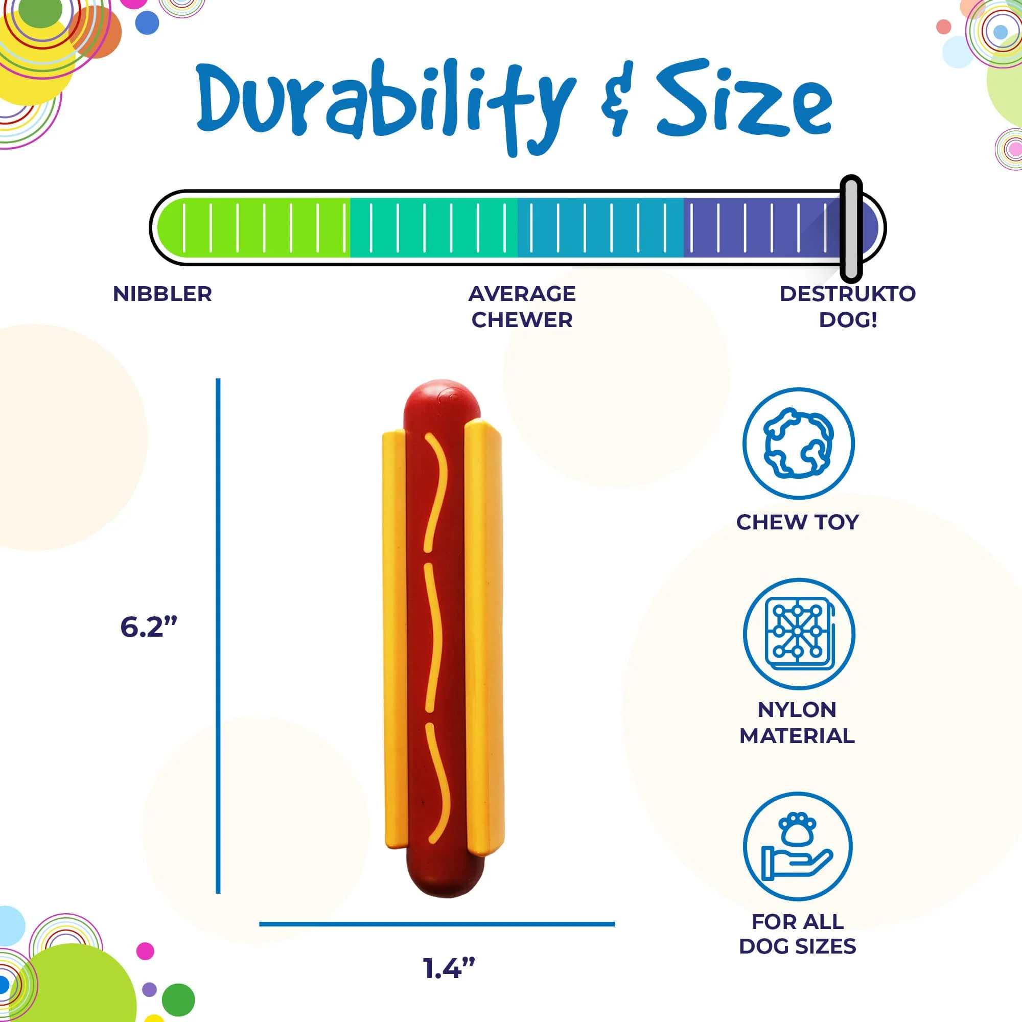 Hot Dog Nylon Dog Toy for Aggressive Chewers | USA Made | SodaPup - Image 4