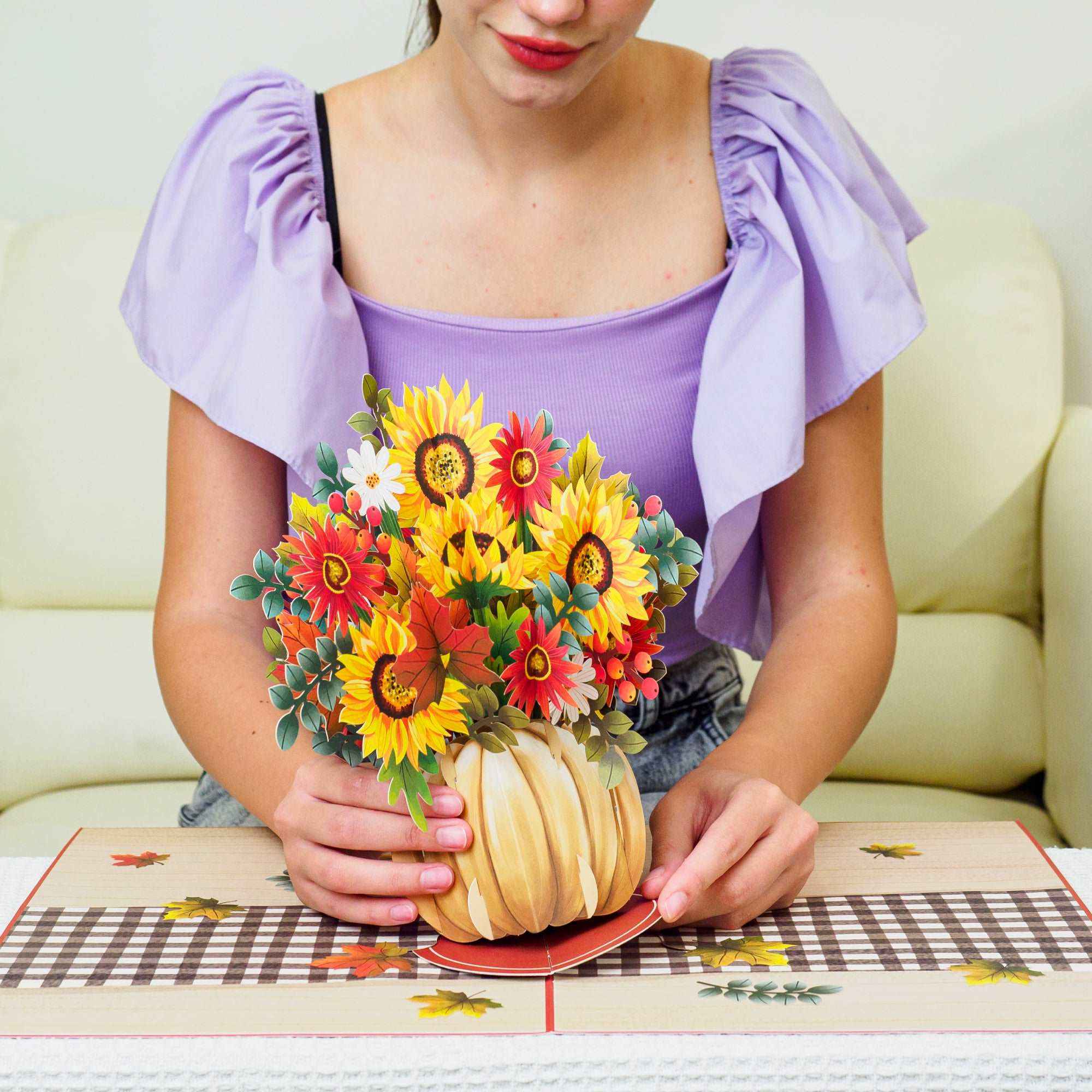 HugePop Harvest Bouquet Pop Up Card, With Detachable Bouquet, 10"x14" - Image 2
