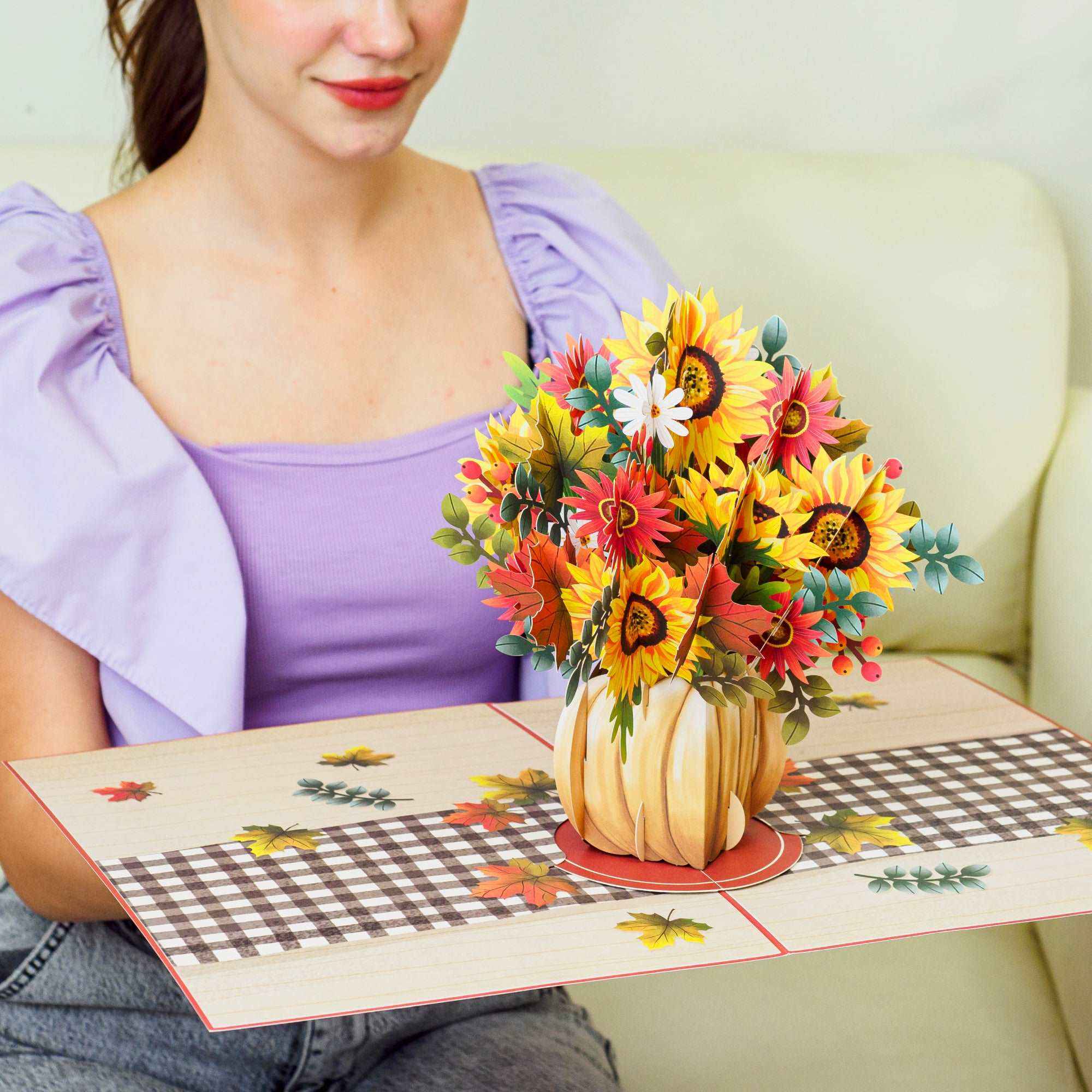 HugePop Harvest Bouquet Pop Up Card, With Detachable Bouquet, 10"x14" - Image 4