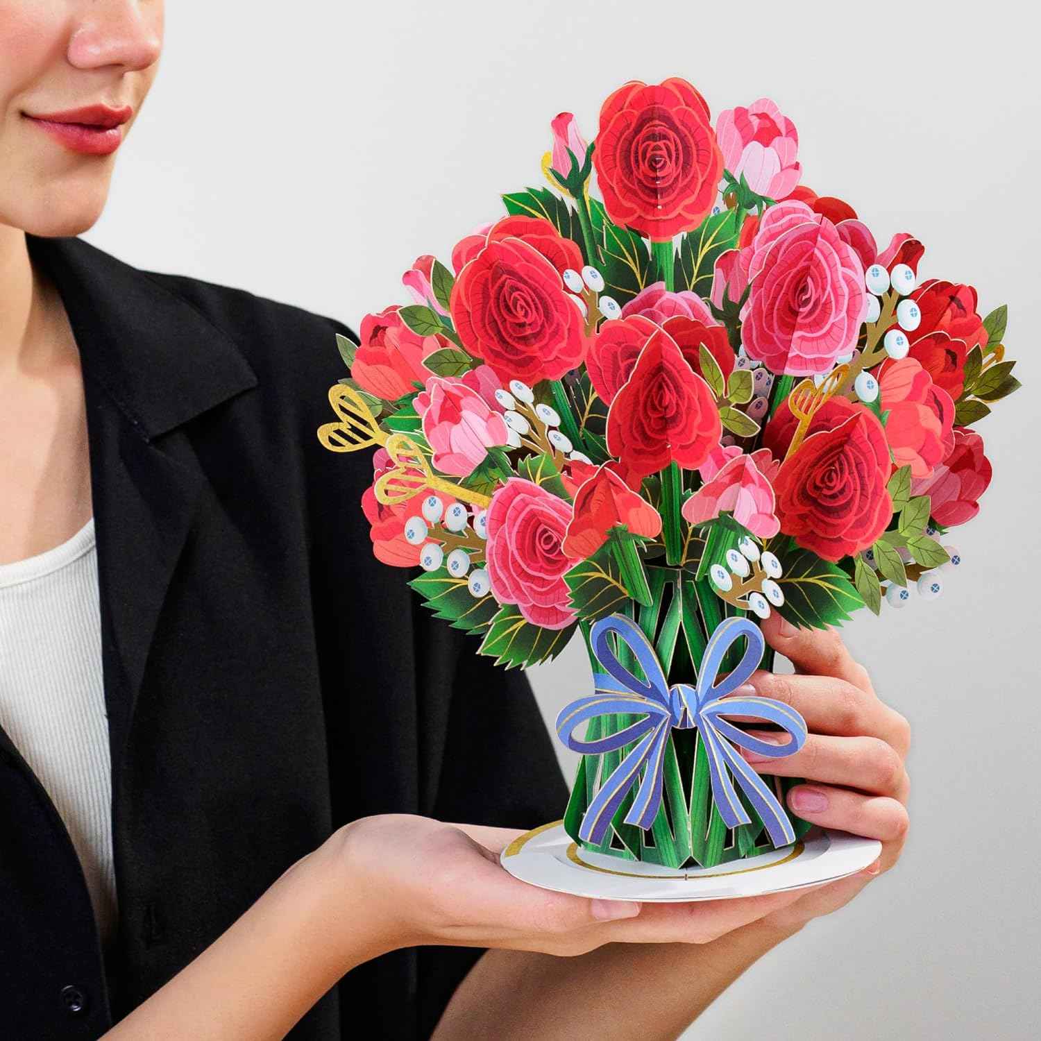 Hugepop Red Roses Pop Up Card, with Detachable Bouquet - Oversized 10" x 14" Cover - Image 2
