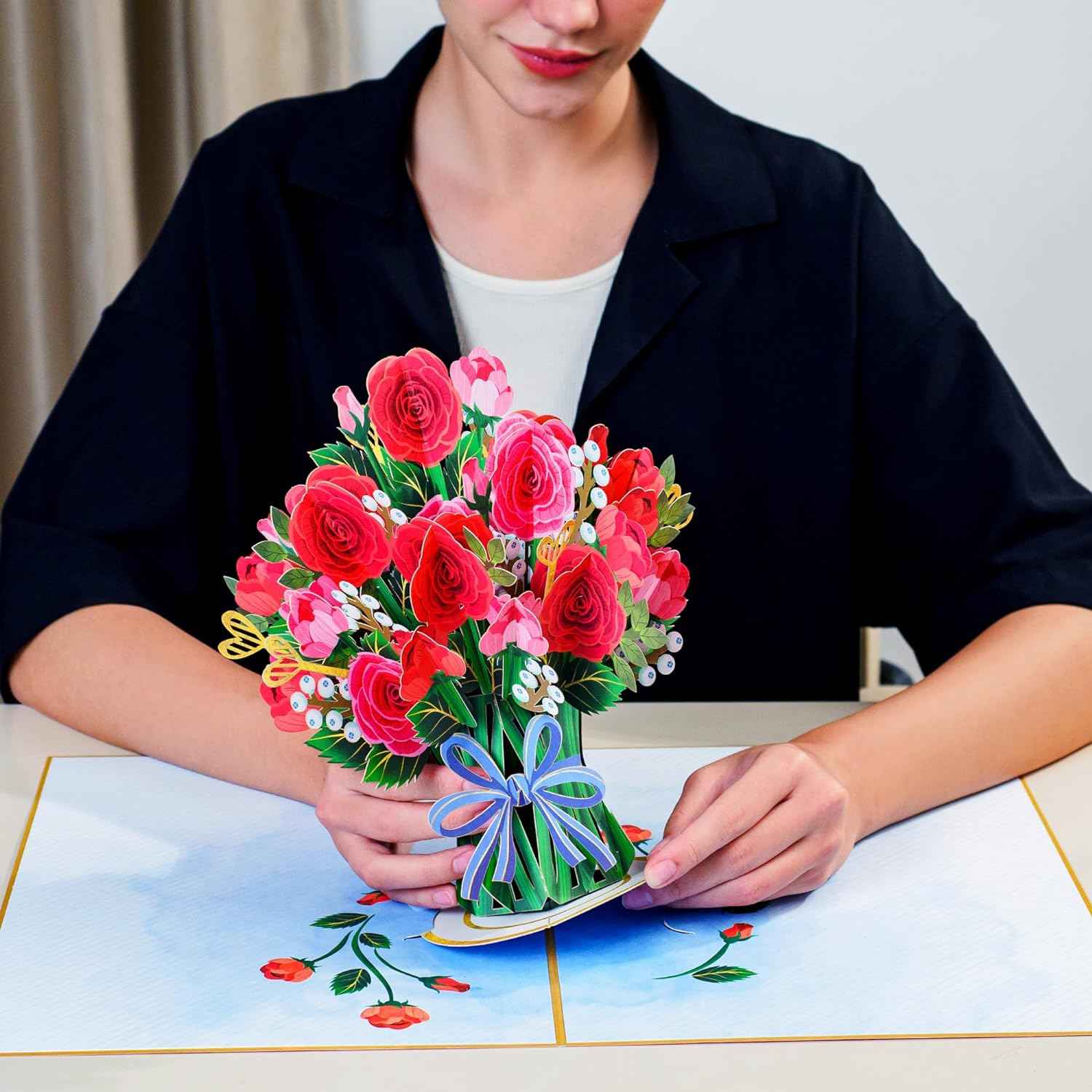 Hugepop Red Roses Pop Up Card, with Detachable Bouquet - Oversized 10" x 14" Cover - Image 4