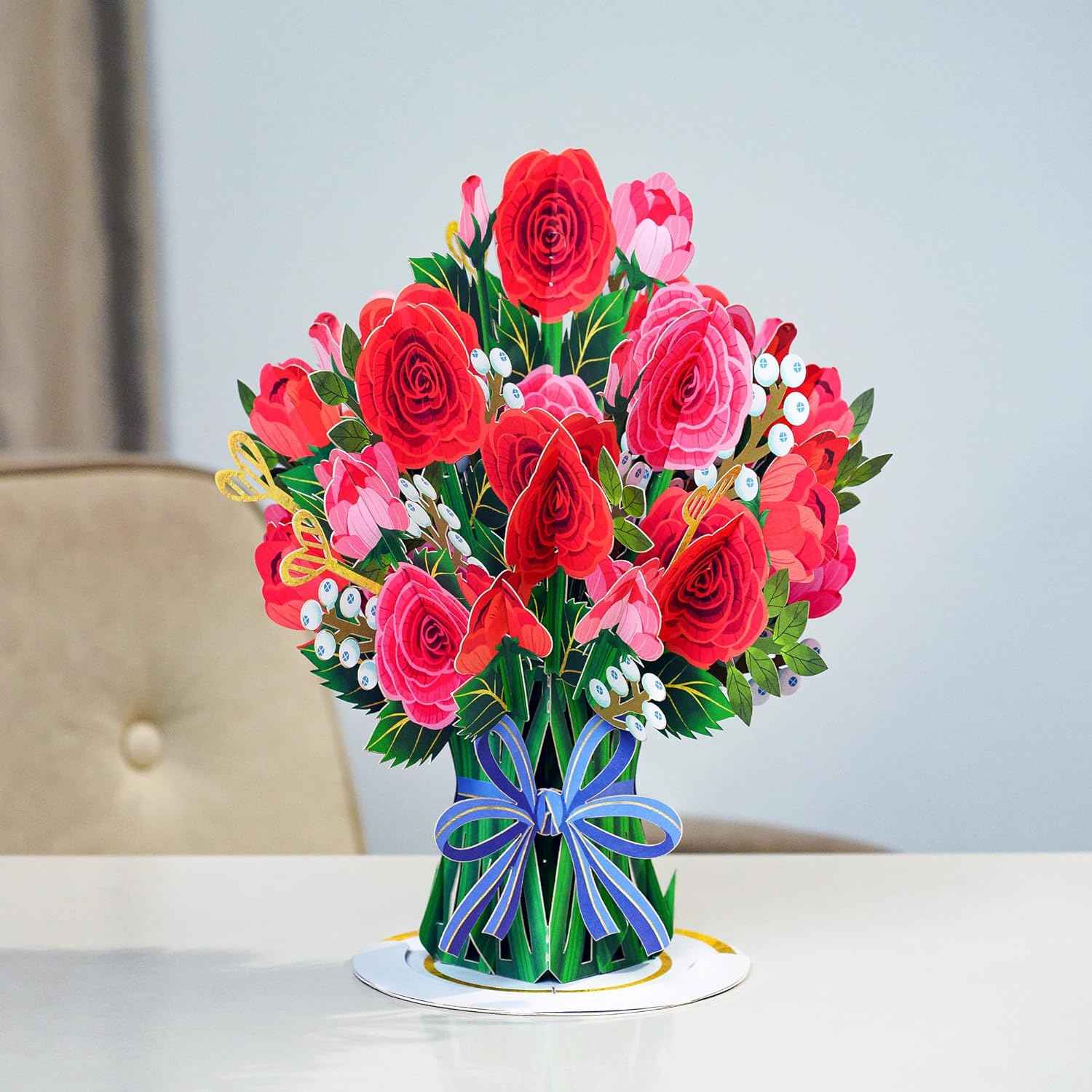 Hugepop Red Roses Pop Up Card, with Detachable Bouquet - Oversized 10" x 14" Cover - Image 7