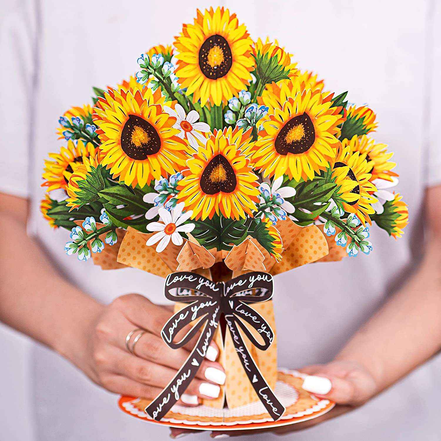 HugePop Sunflower Pop Up Flower Bouquet with Detachable Flowers, 10" x 14" - Image 2