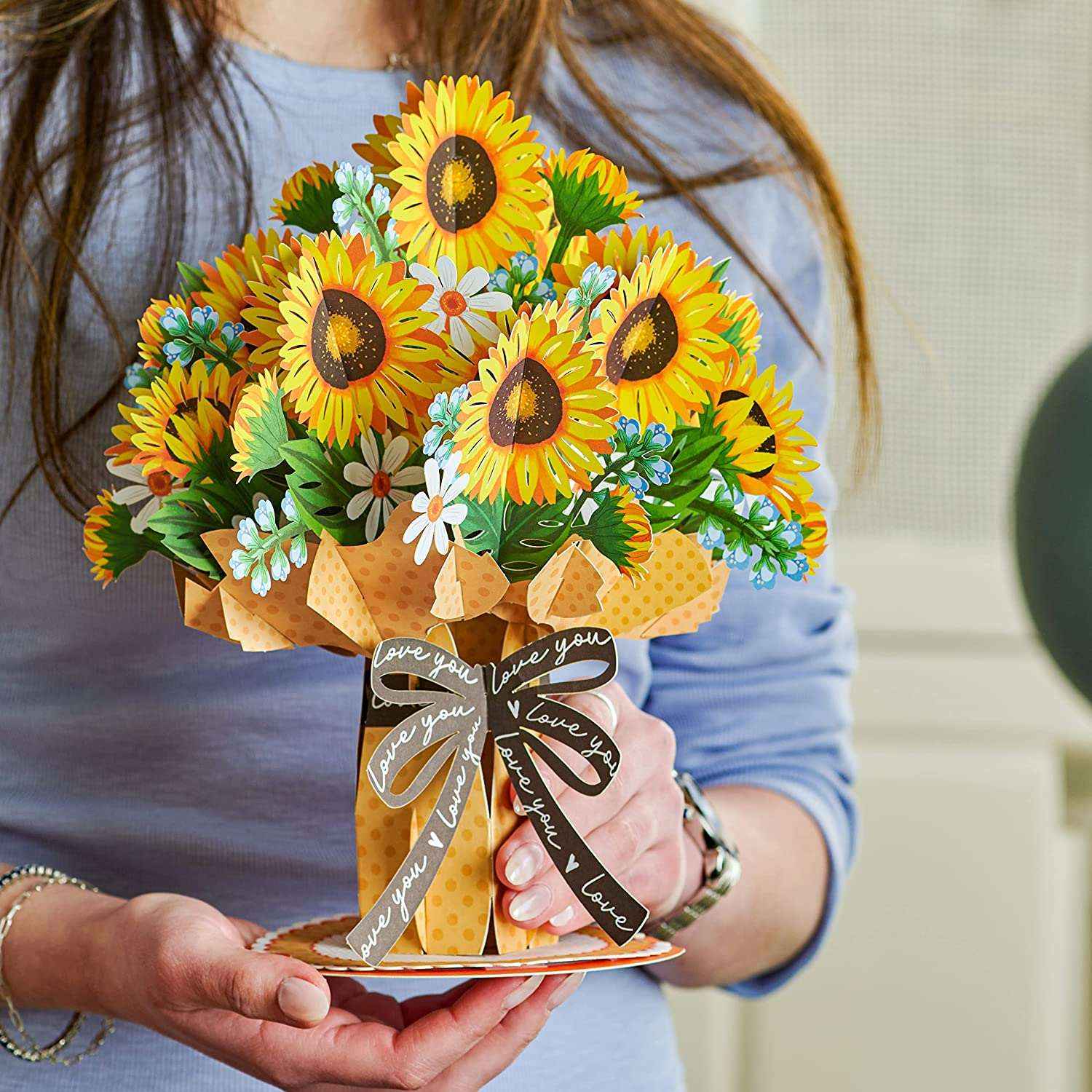 HugePop Sunflower Pop Up Flower Bouquet with Detachable Flowers, 10" x 14" - Image 5