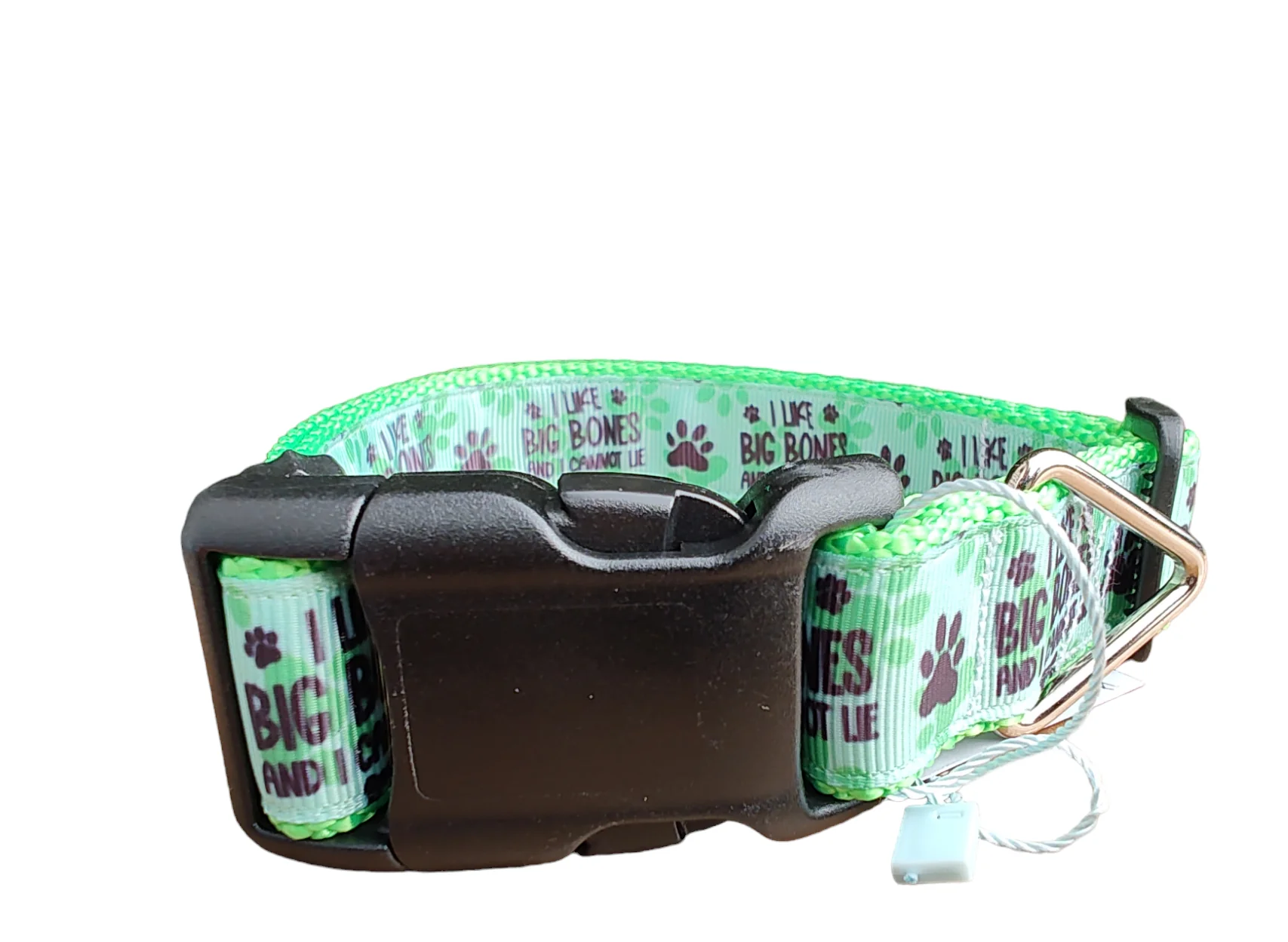 I Like Big Bones And I Cannot Lie Neon Green Nylon Dog Collar MD, LG, XL, Leash - Image 2