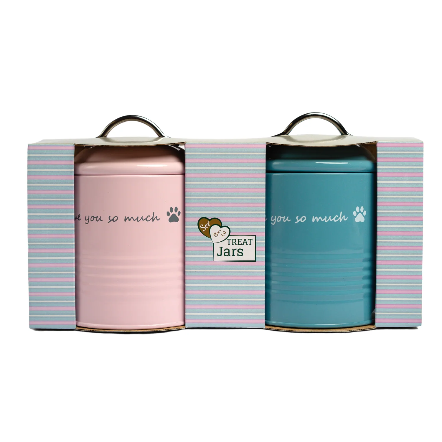 "I Love You So Much" Dog Treat Canister Gift Set – Pink & Blue - Image 2
