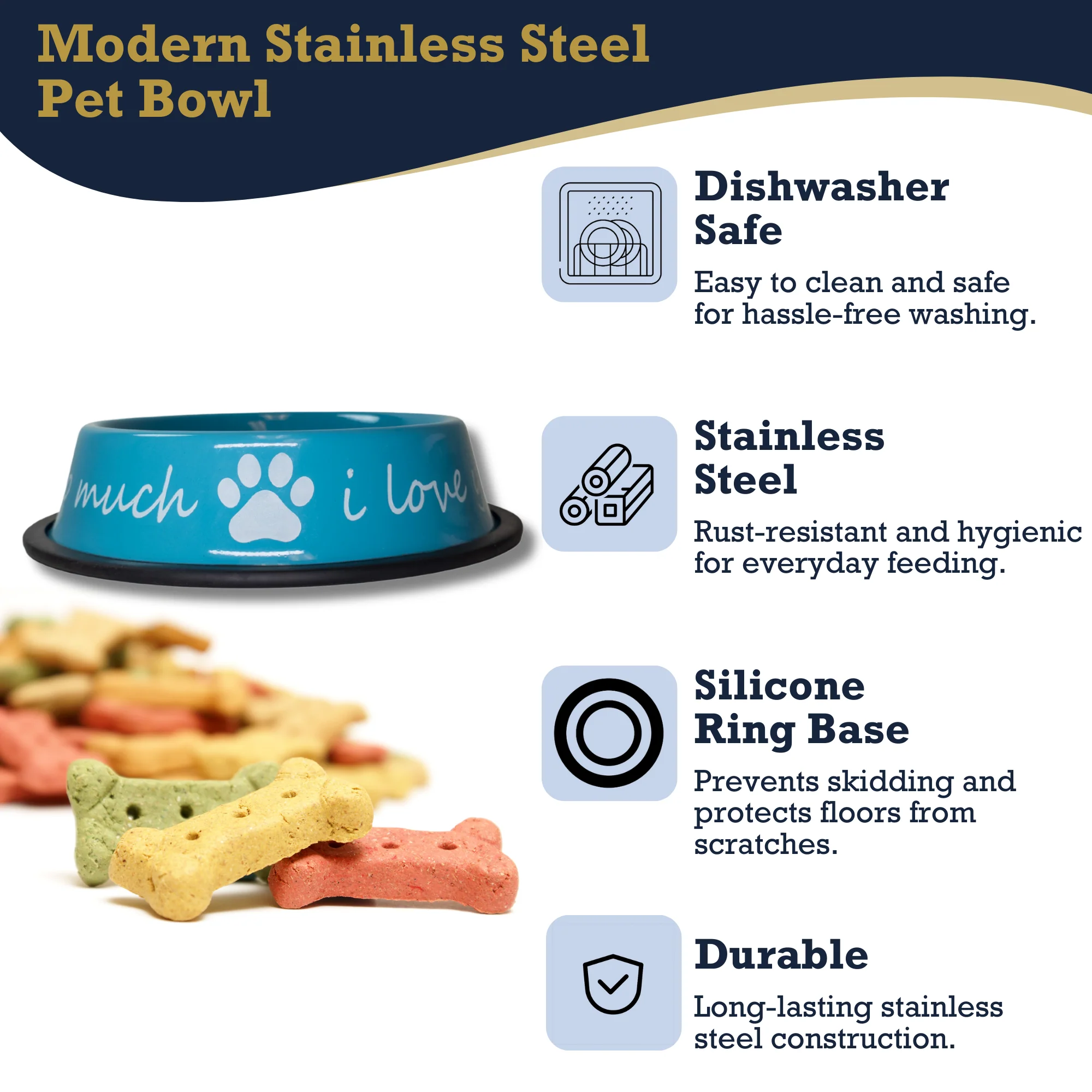 I LOVE YOU SO MUCH Modern Stainless Steel Dog Bowl – 24oz - Image 10