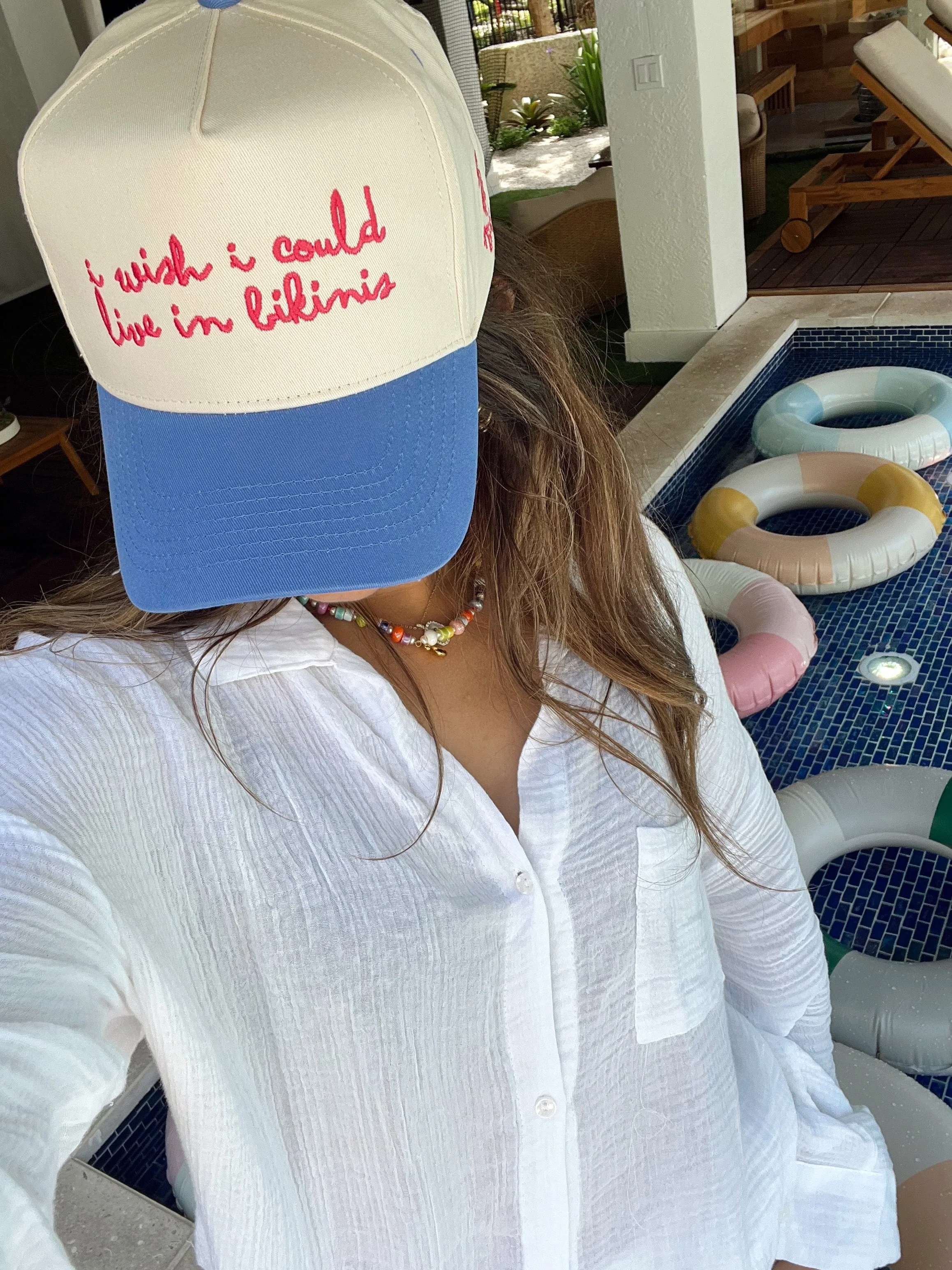 I Wish I Could Live in Bikinis - Periwinkle Vintage Trucker Hat - Image 5