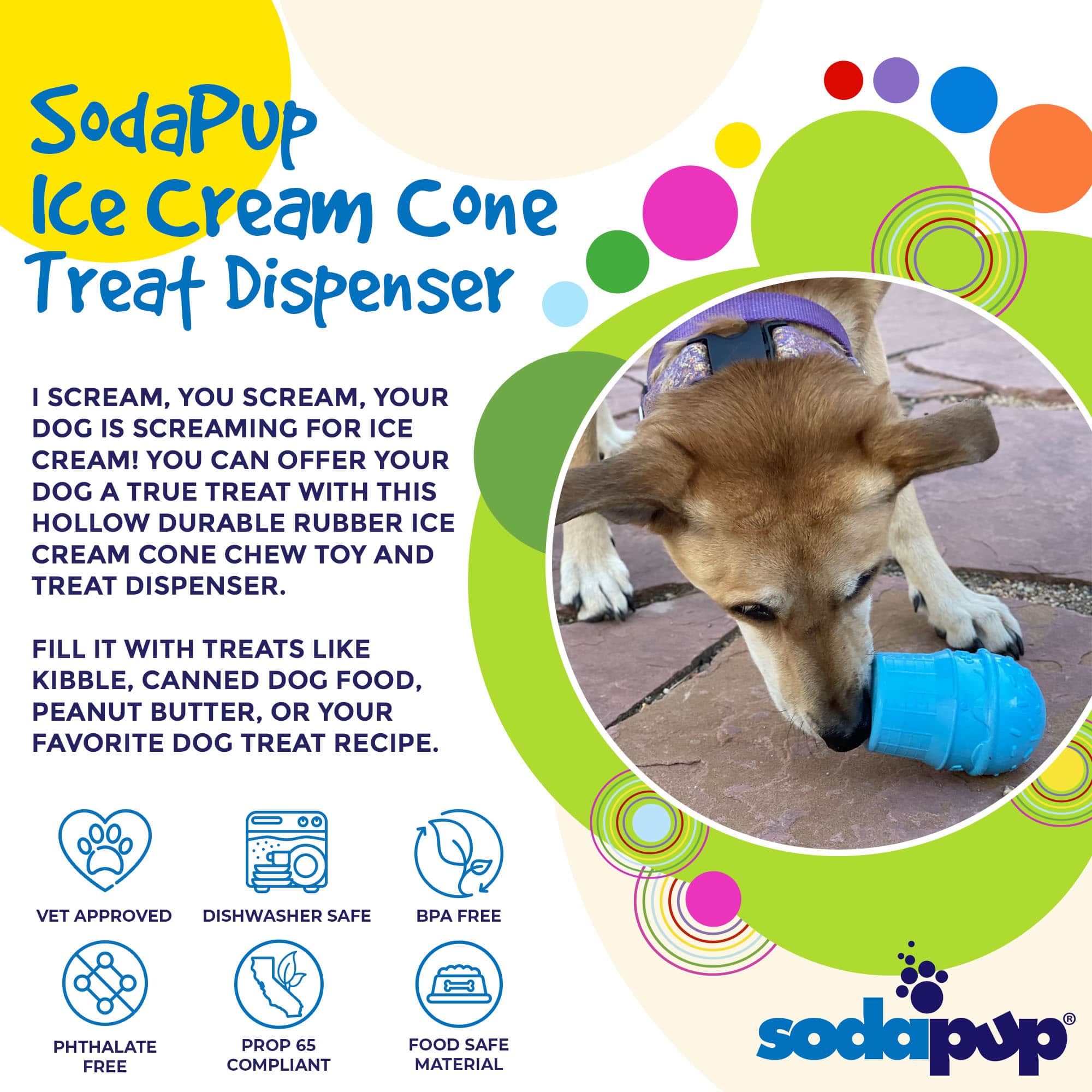 Ice Cream Cone Rubber Dog Chew Toy for Power Chewers | USA Made | SodaPup - Image 2