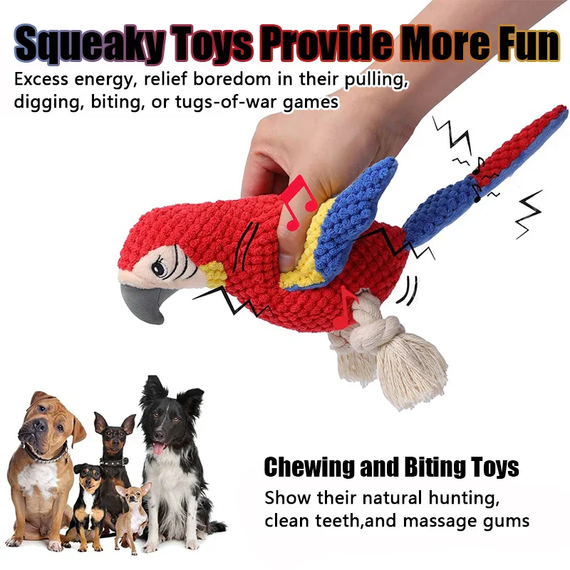 Indestructible Plush Parrot Dog Toy – Squeaky Chew Toy for Small & Large Dogs - Image 3