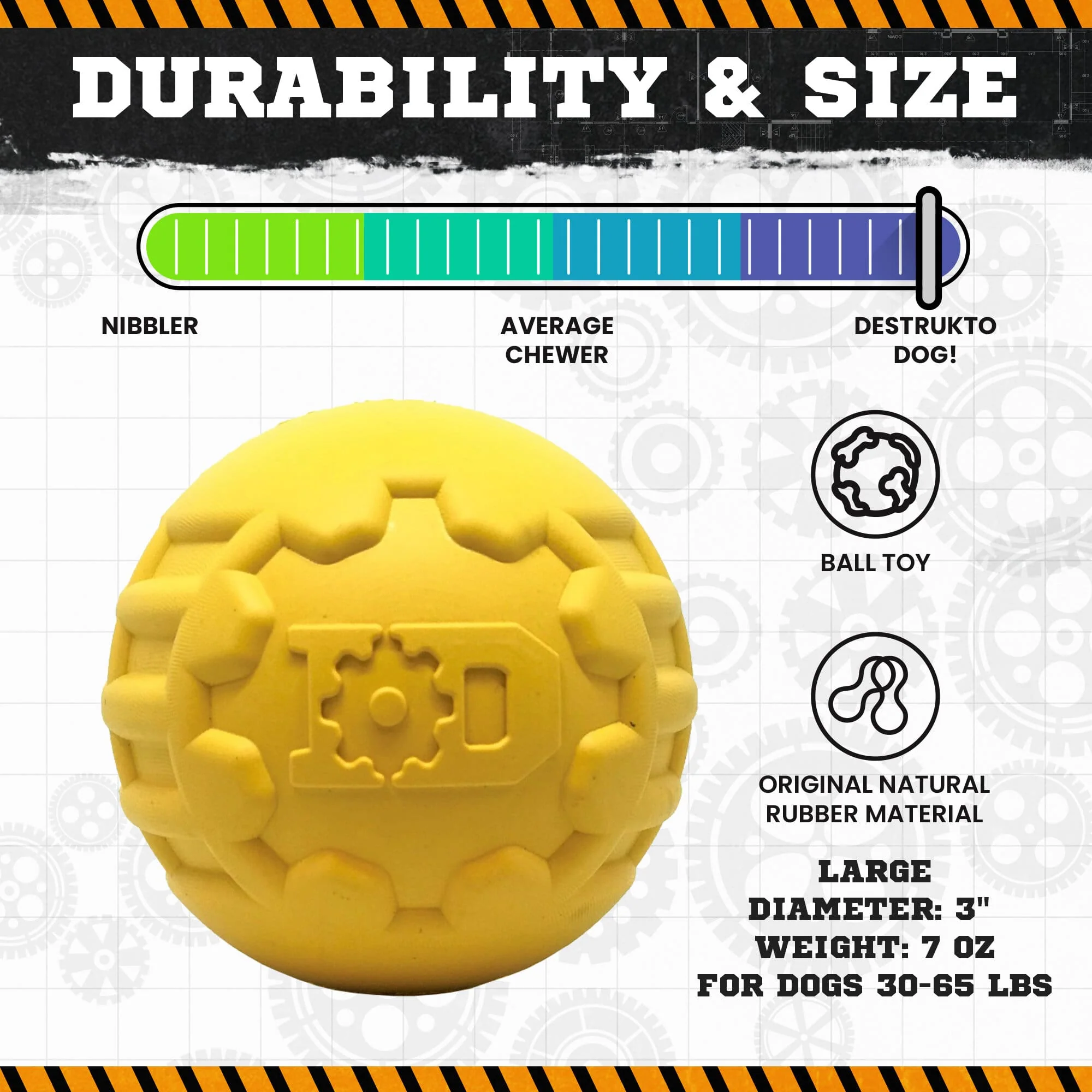 Industrial Dog Ball Rubber Chew Toy for Heavy Chewers | Yellow | USA Made | SodaPup - Image 4