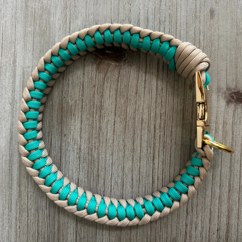 Infinity Braid in Teal & Light Tan - Handmade Dog Collar - Image 2