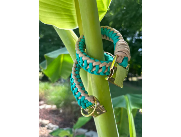 Infinity Braid in Teal & Light Tan - Handmade Dog Collar - Image 3