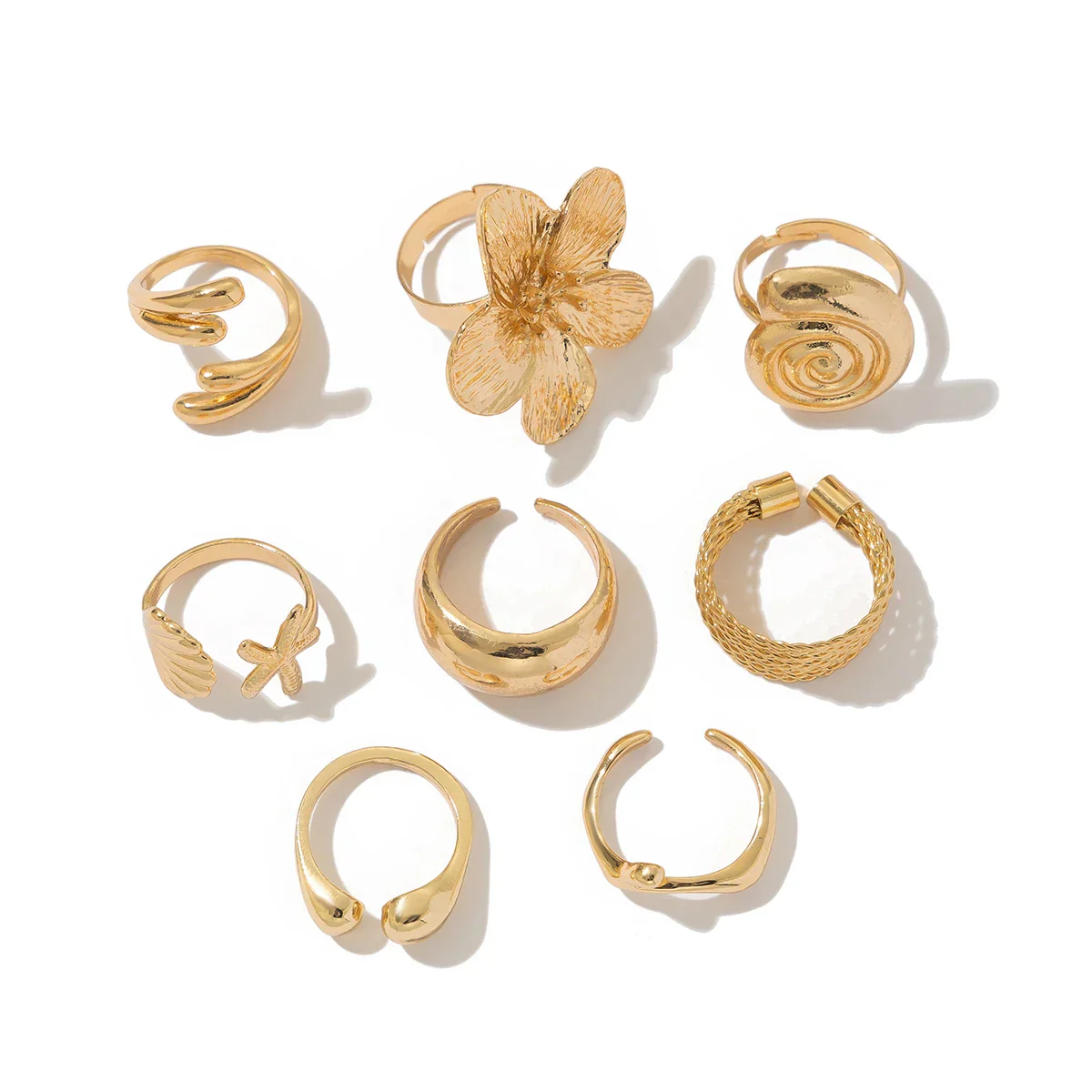 Ingemark 8Pcs/Set Vintage Metal Petal Flower Water Drop Open Rings for Women Trend 2025 Goth Geometric Ring Daily Jewelry Gift - Image 4