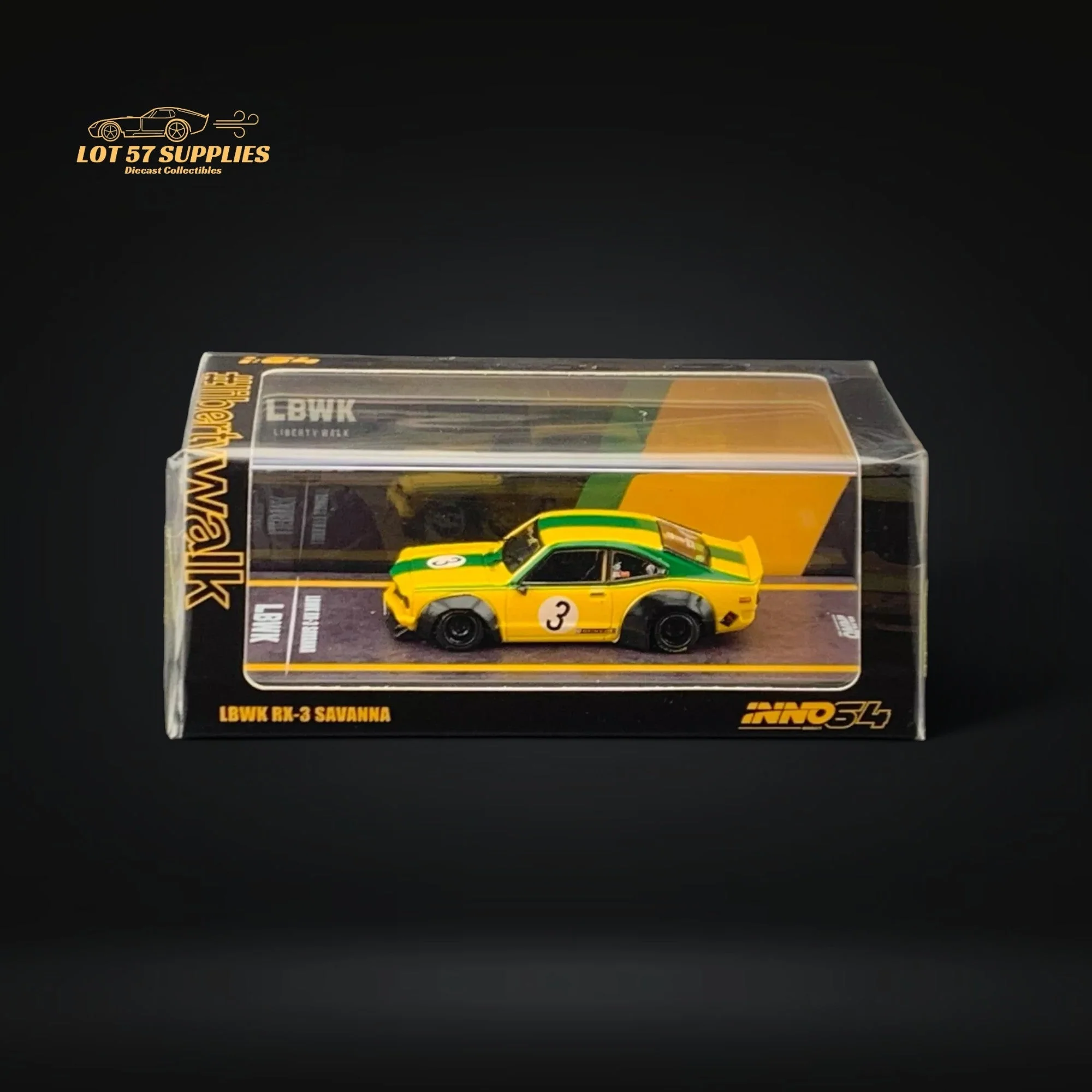 Inno64 Mazda RX-3 Savanna LBWK Yellow Green #3 1:64 - Image 2