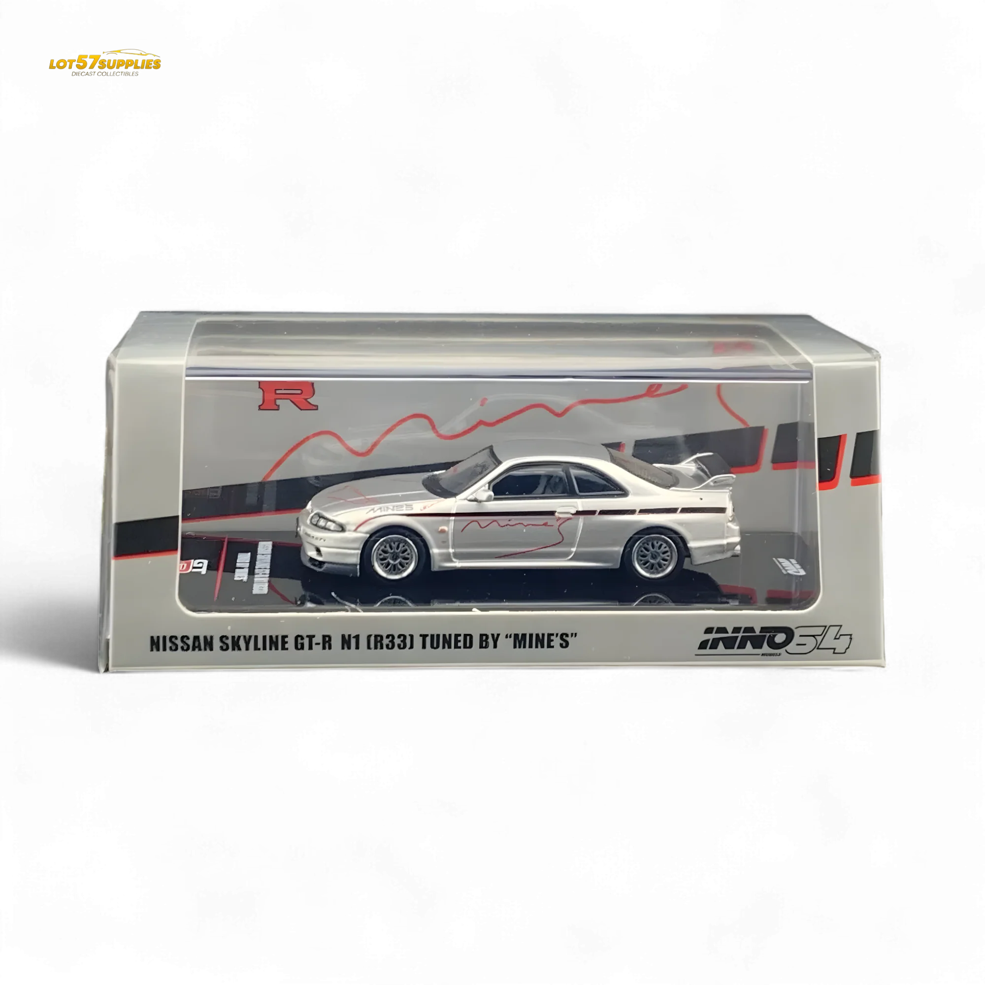 Inno64 Nissan Skyline GT-R R33 "Tuned by Mine's" Silver 1:64 - Image 6
