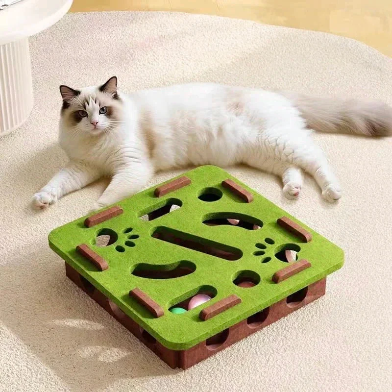 Interactive Cat Puzzle Toy – Felt Maze Box with Bell Balls - Image 2