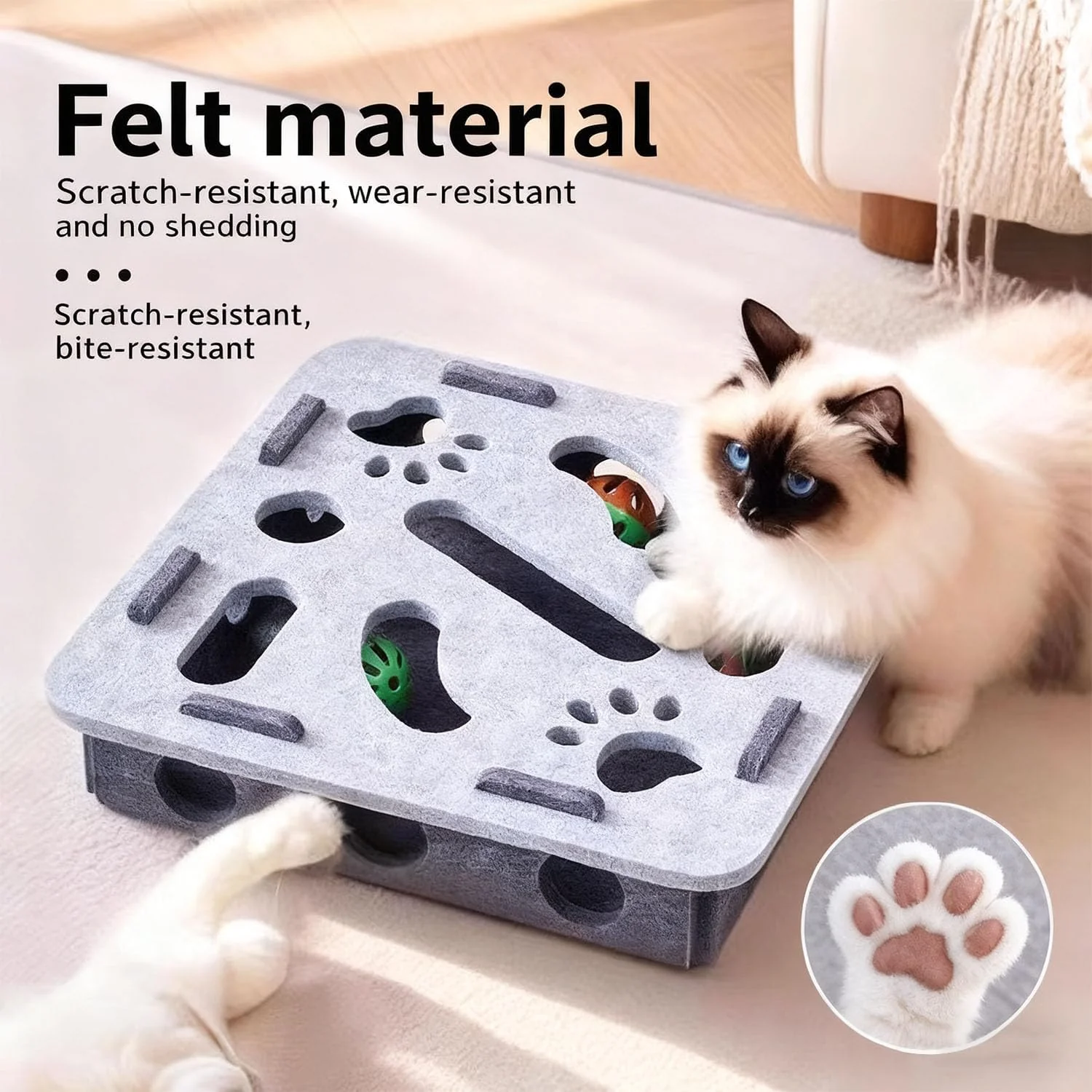 Interactive Cat Puzzle Toy – Felt Scratch Enrichment Box - Image 3