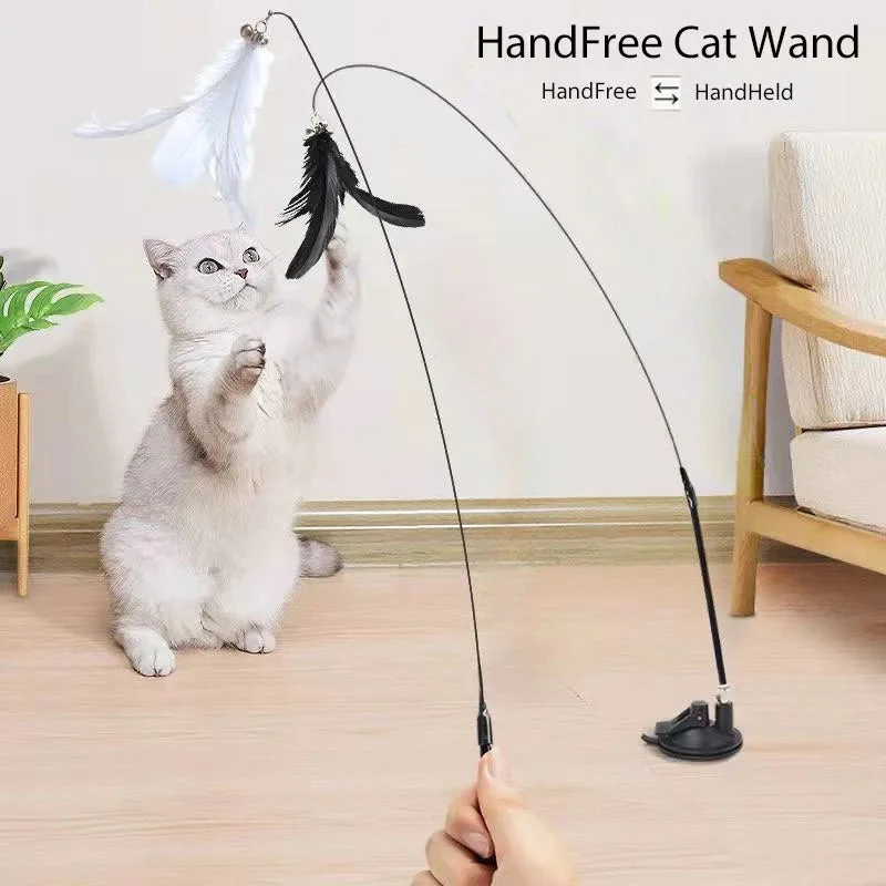 Interactive Cat Teaser Stick with Natural Feathers & Suction Cup - Image 2