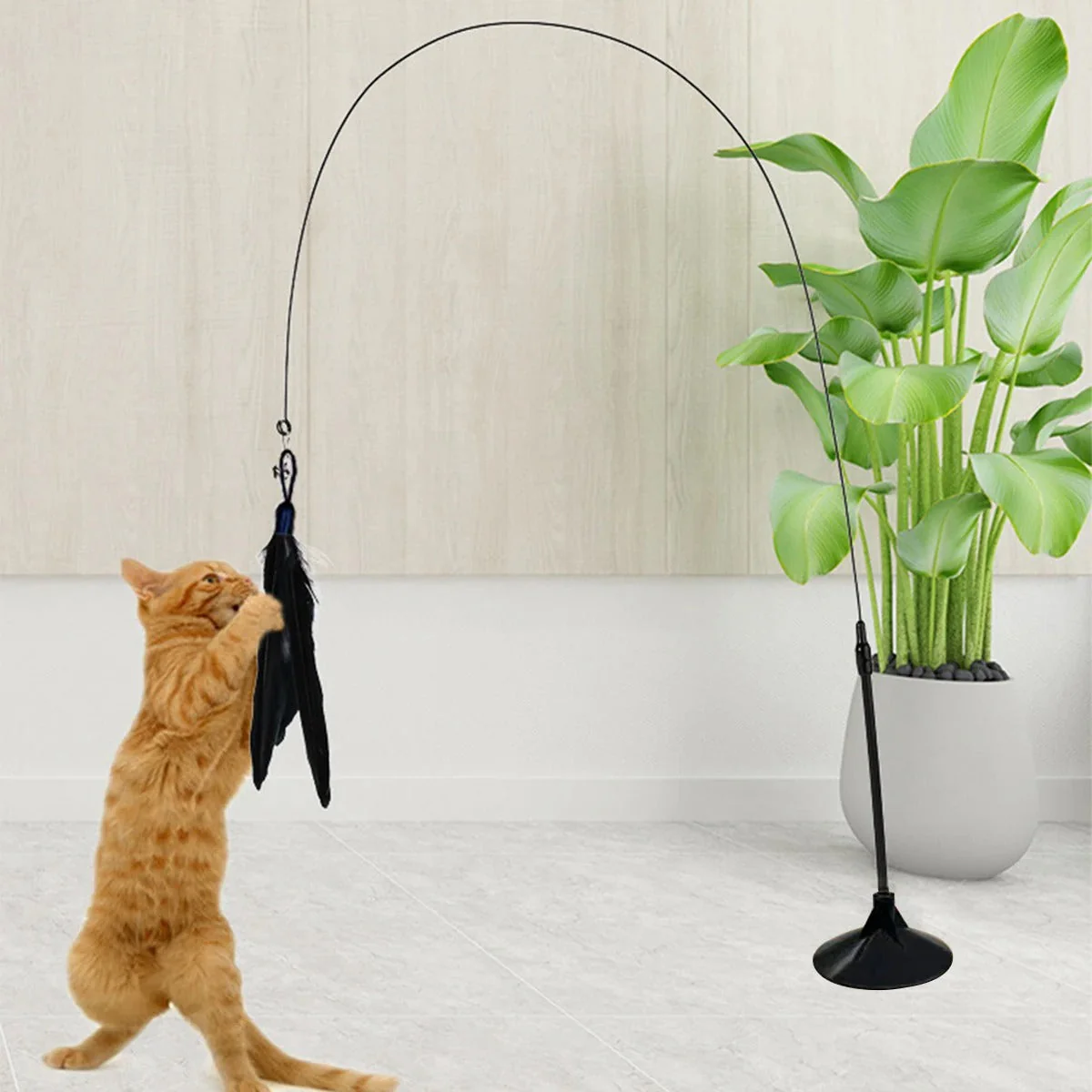 Interactive Cat Teaser Stick with Natural Feathers & Suction Cup - Image 3