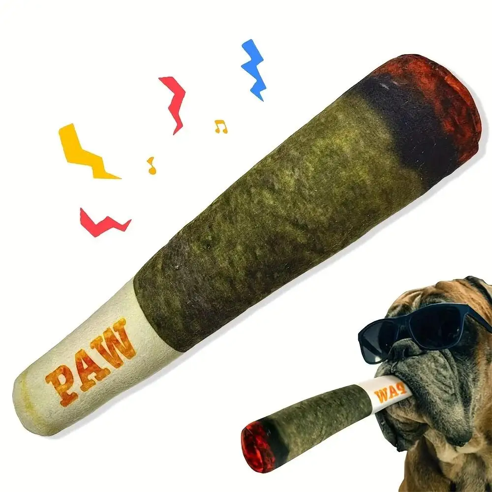 Interactive Plush Dog Cigar – Squeaky Chew Toy for Small Dogs - Image 2