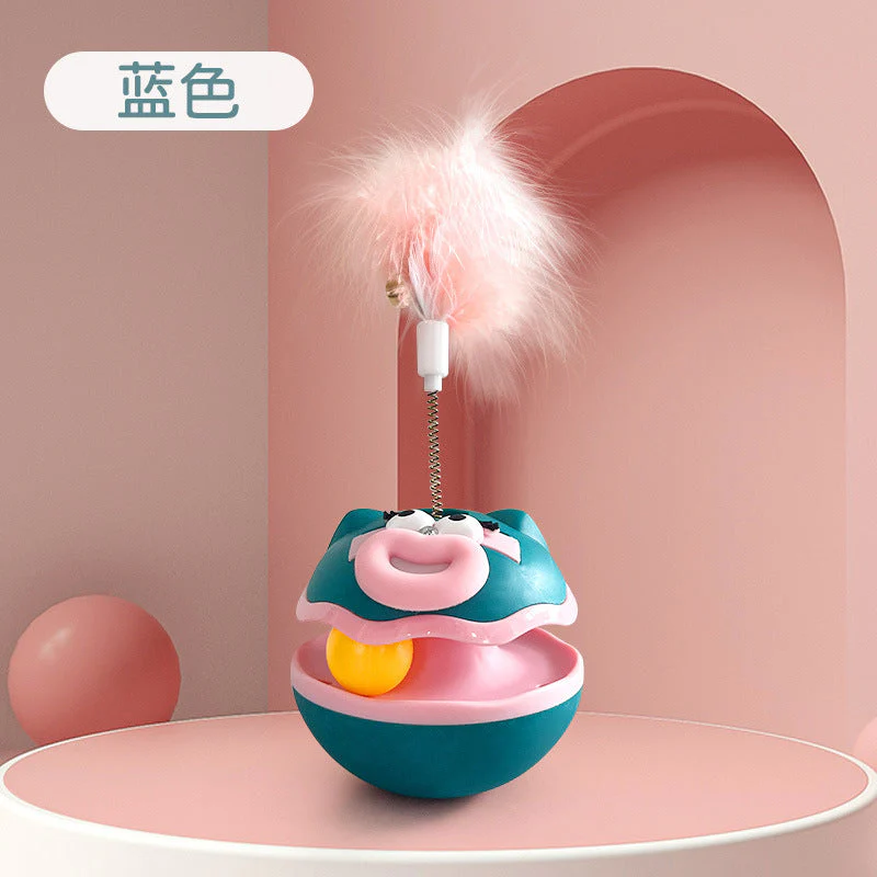 Interactive Tumbler Cat Toy with Feather Teaser & Ball - Self-Play - Image 2