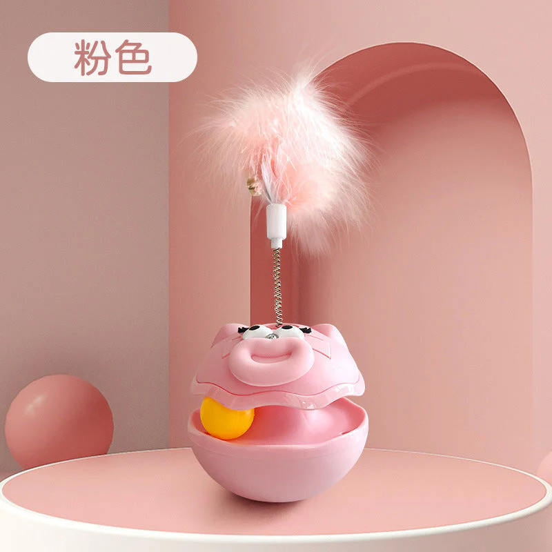 Interactive Tumbler Cat Toy with Feather Teaser & Ball - Self-Play - Image 3