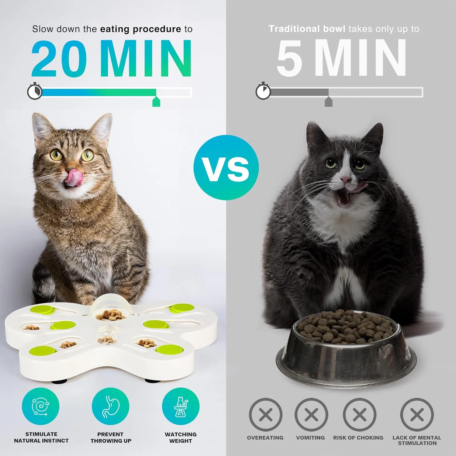 Interactives - Cat Toys - Interactive Cat Treat Puzzle Slow Feeder for Indoor Play - Image 3