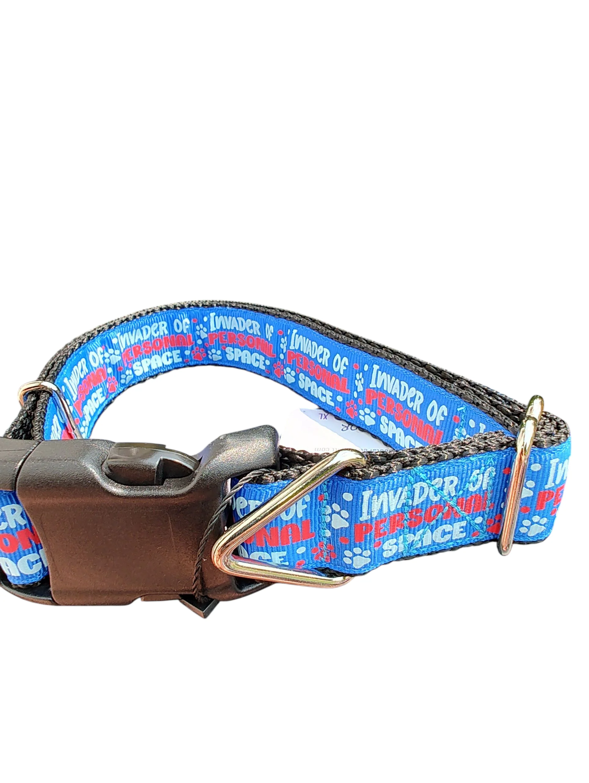 Invader of Personal Space Blue Nylon Dog Collar - Image 2