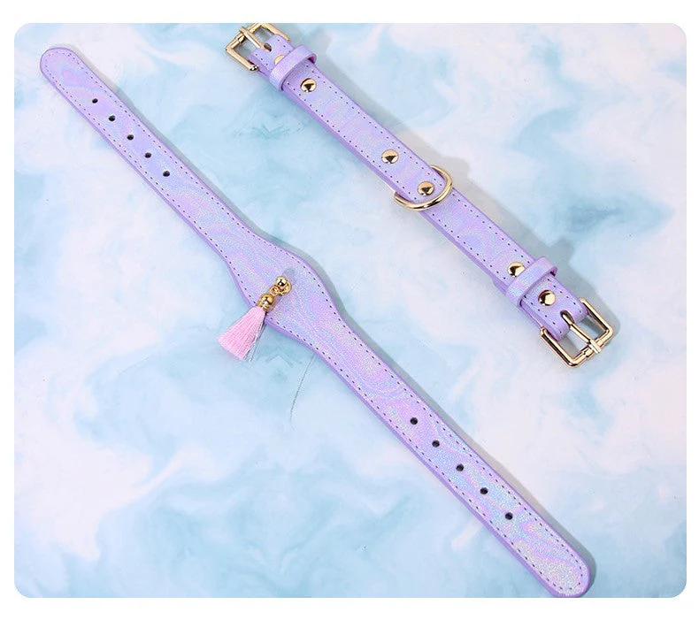 Iridescent Tassel Dog Collar – Adjustable Leather Collar for Medium to Large Dogs - Image 3