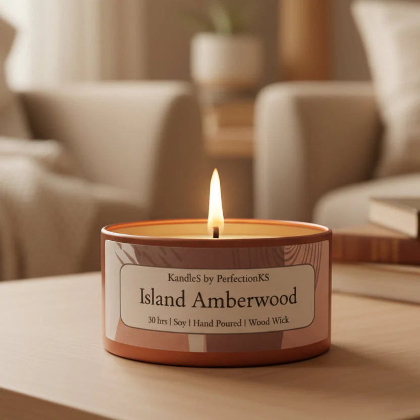 Island Amberwood Luxury Candle | 8oz Non-Toxic Soy Candle with Wooden Wick | Clean Burn - Image 2