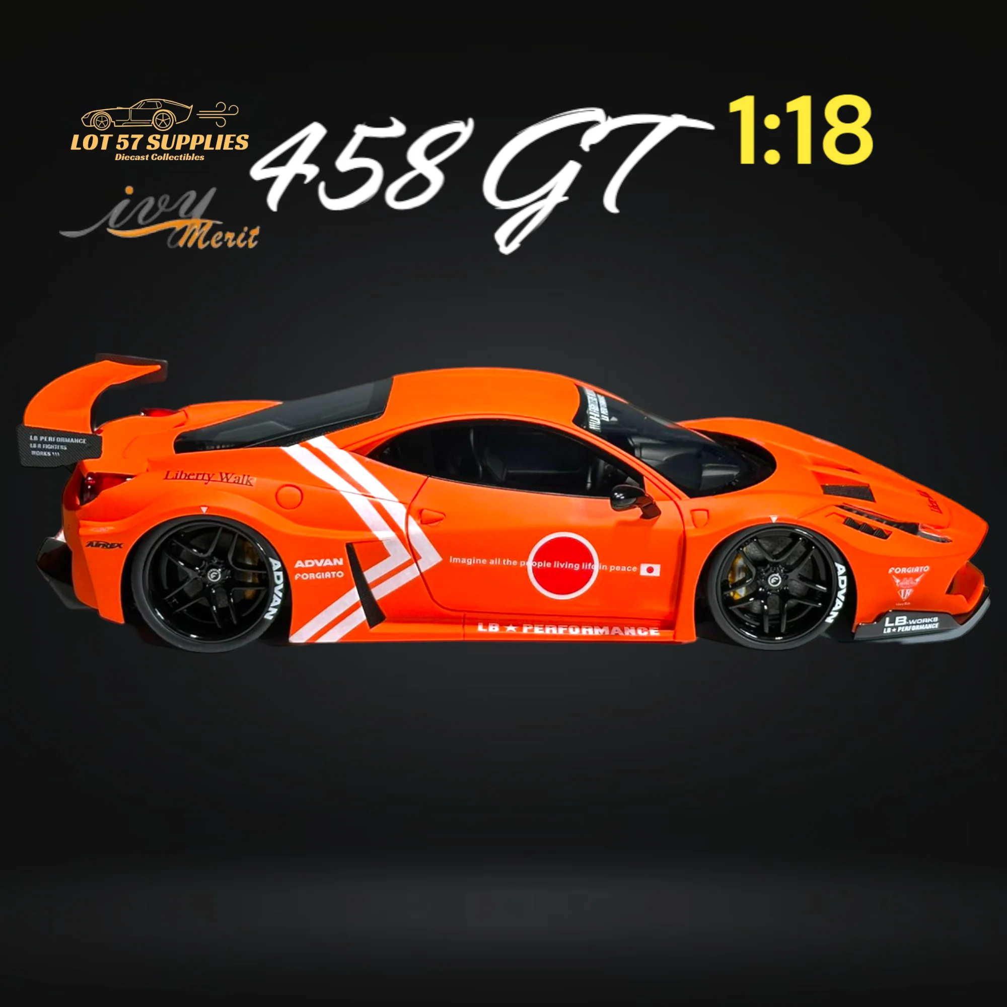 IVY MERIT Ferrari 458 GT LBWK Orange 1:18 - Image 3