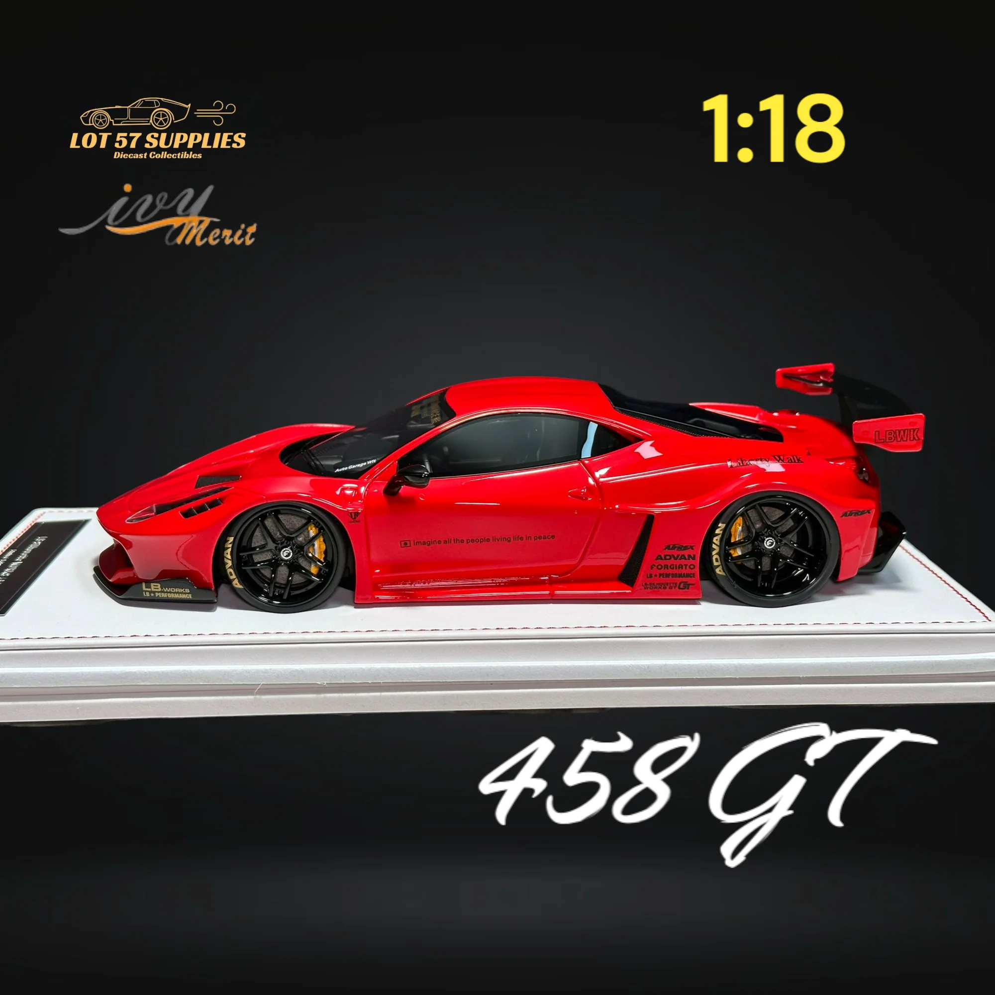 IVY MERIT Ferrari 458 GT Rosso Red LBWK 1:18 - Image 2