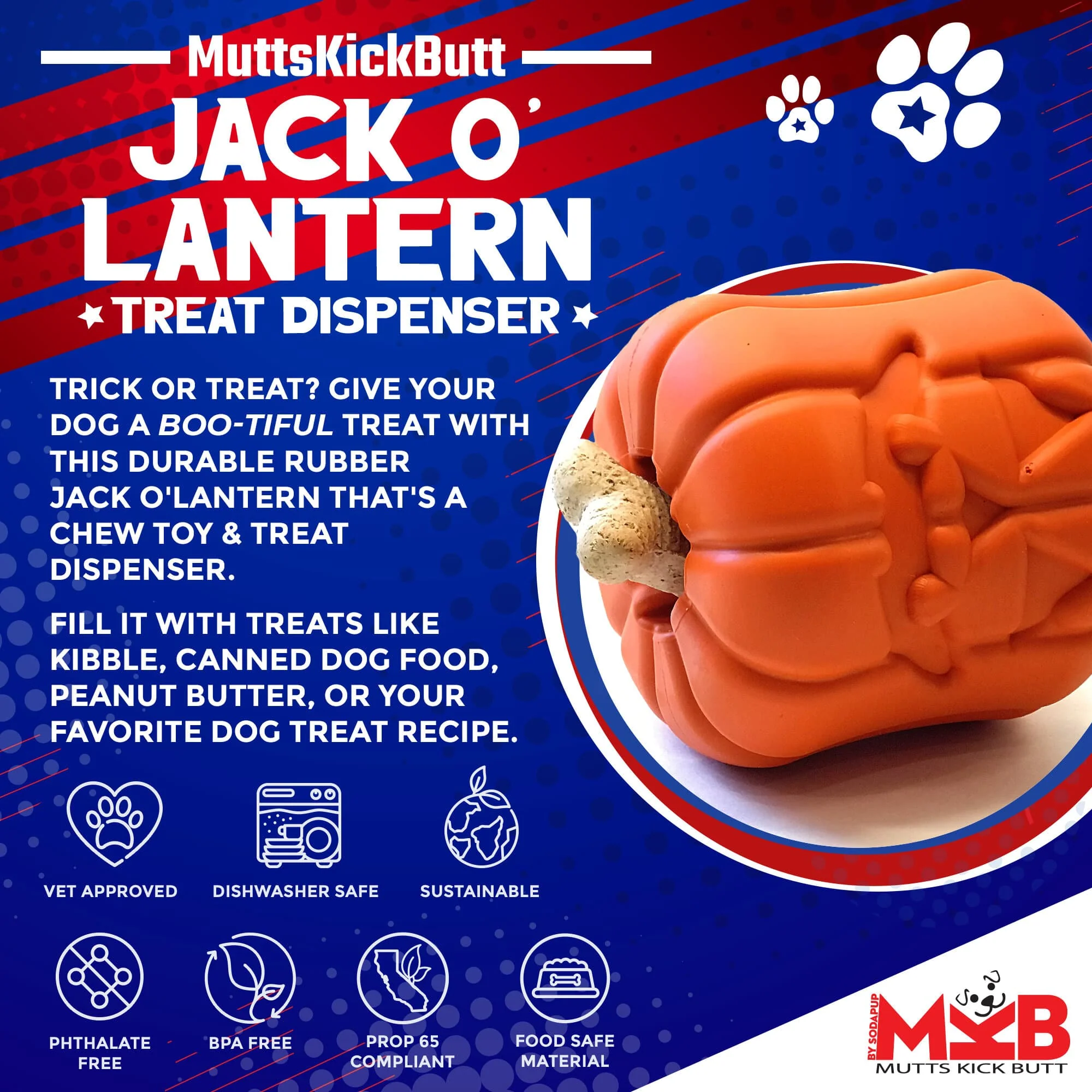 Jack O' Lantern Dog Toy - Durable Halloween Chew Toy for Large Dogs | USA Made - Image 2