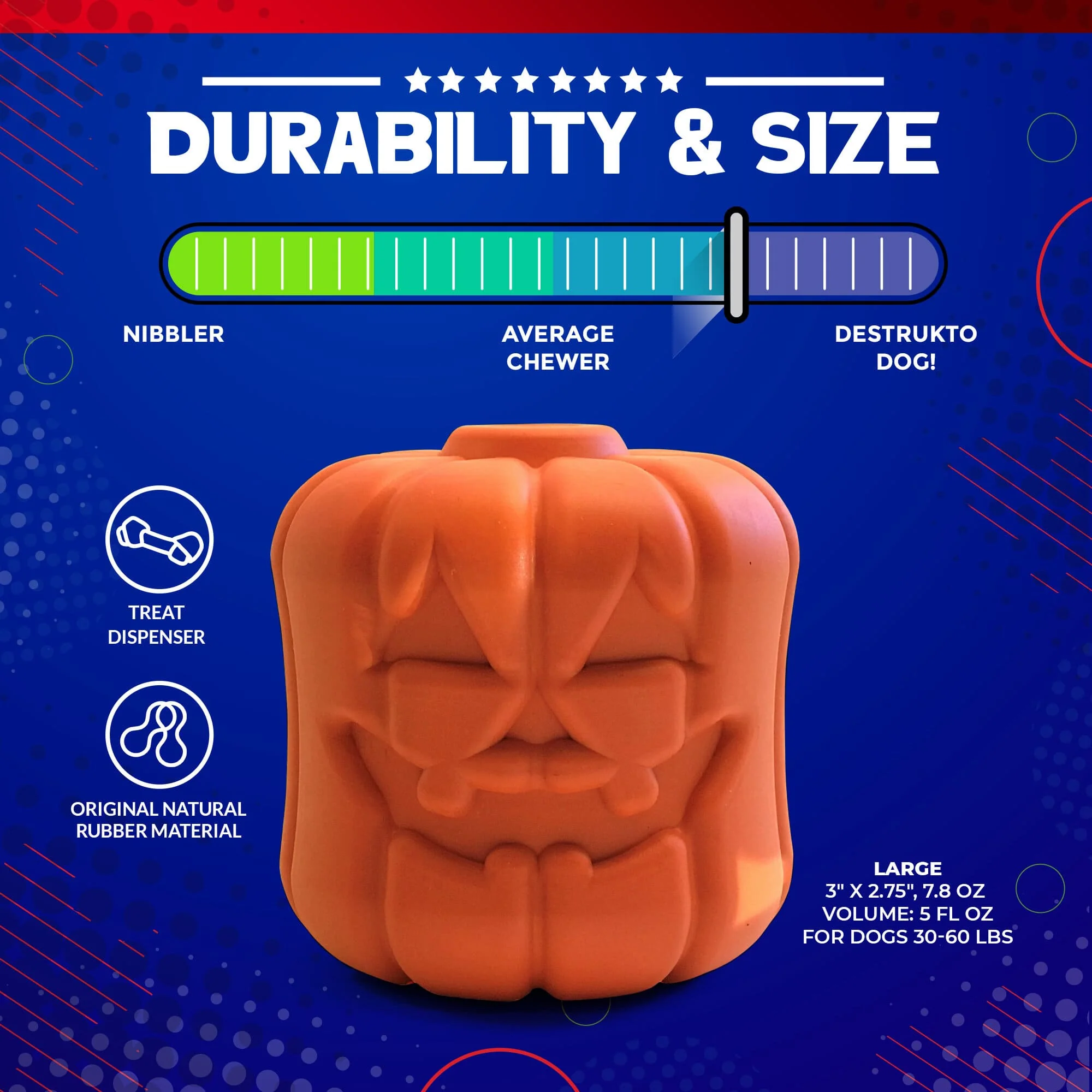 Jack O' Lantern Dog Toy - Durable Halloween Chew Toy for Large Dogs | USA Made - Image 4
