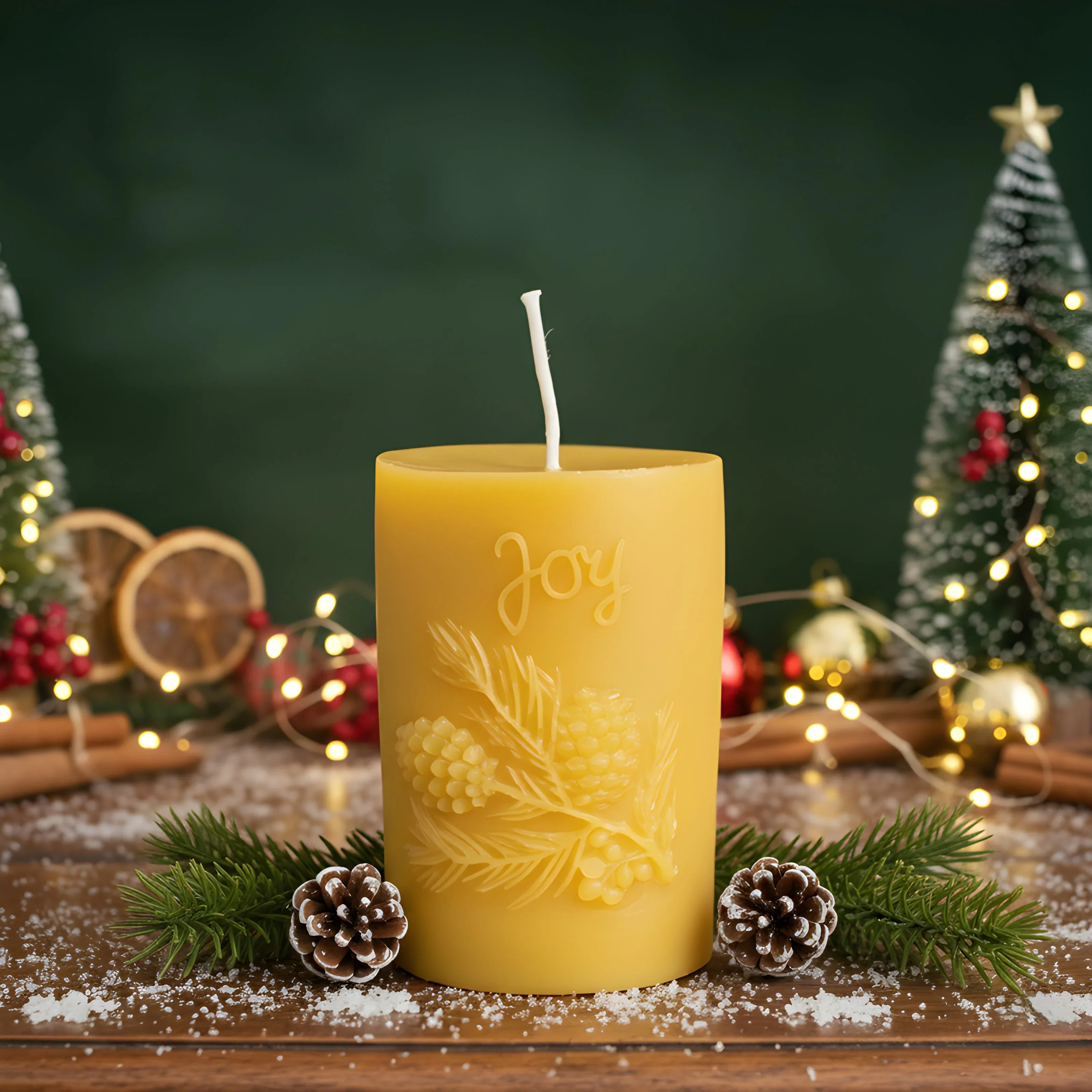 Joy Pinecone Beeswax Pillar Candle - Image 2