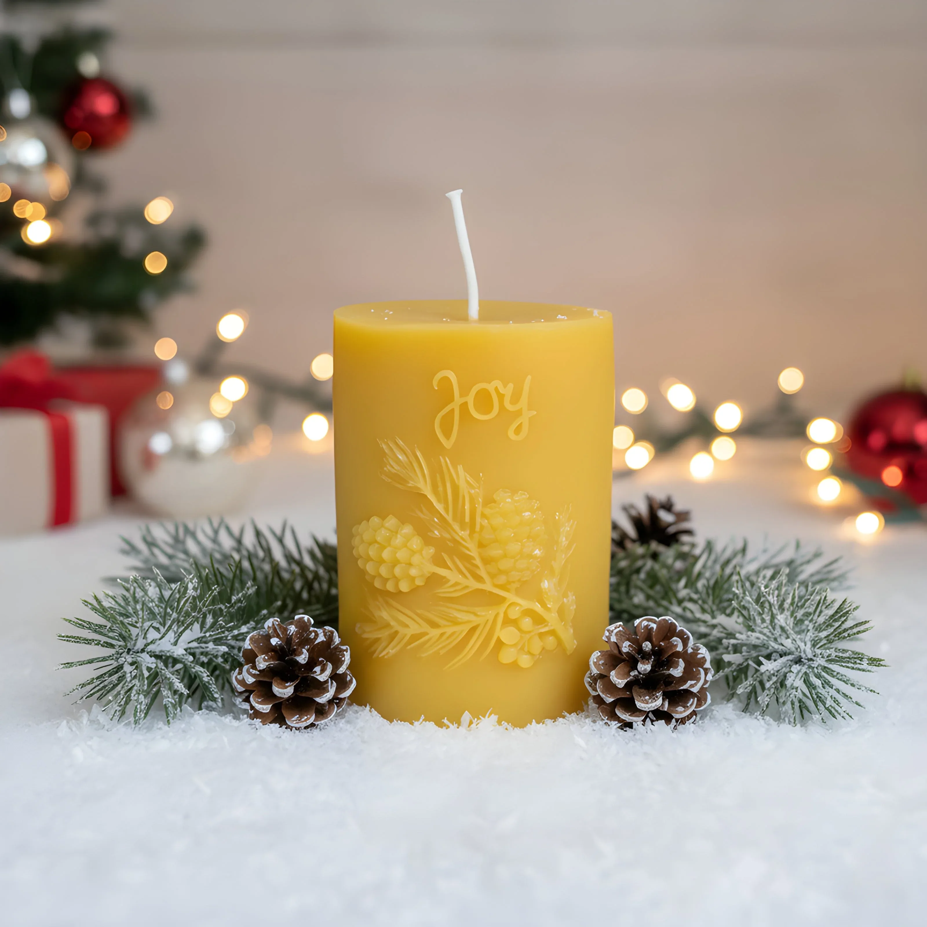 Joy Pinecone Beeswax Pillar Candle - Image 3
