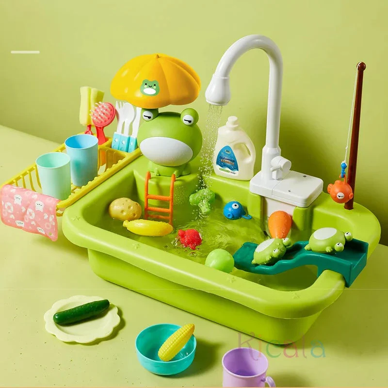Kids Kitchen Sink Toys Electric Dishwasher Playing Toy With Running Water Pretend Play Food Fishing Toy Role Playing Girls Gift - Image 5