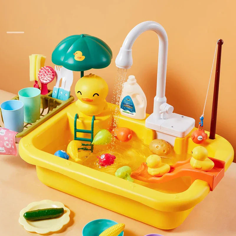 Kids Kitchen Sink Toys Electric Dishwasher Playing Toy With Running Water Pretend Play Food Fishing Toy Role Playing Girls Gift - Image 7