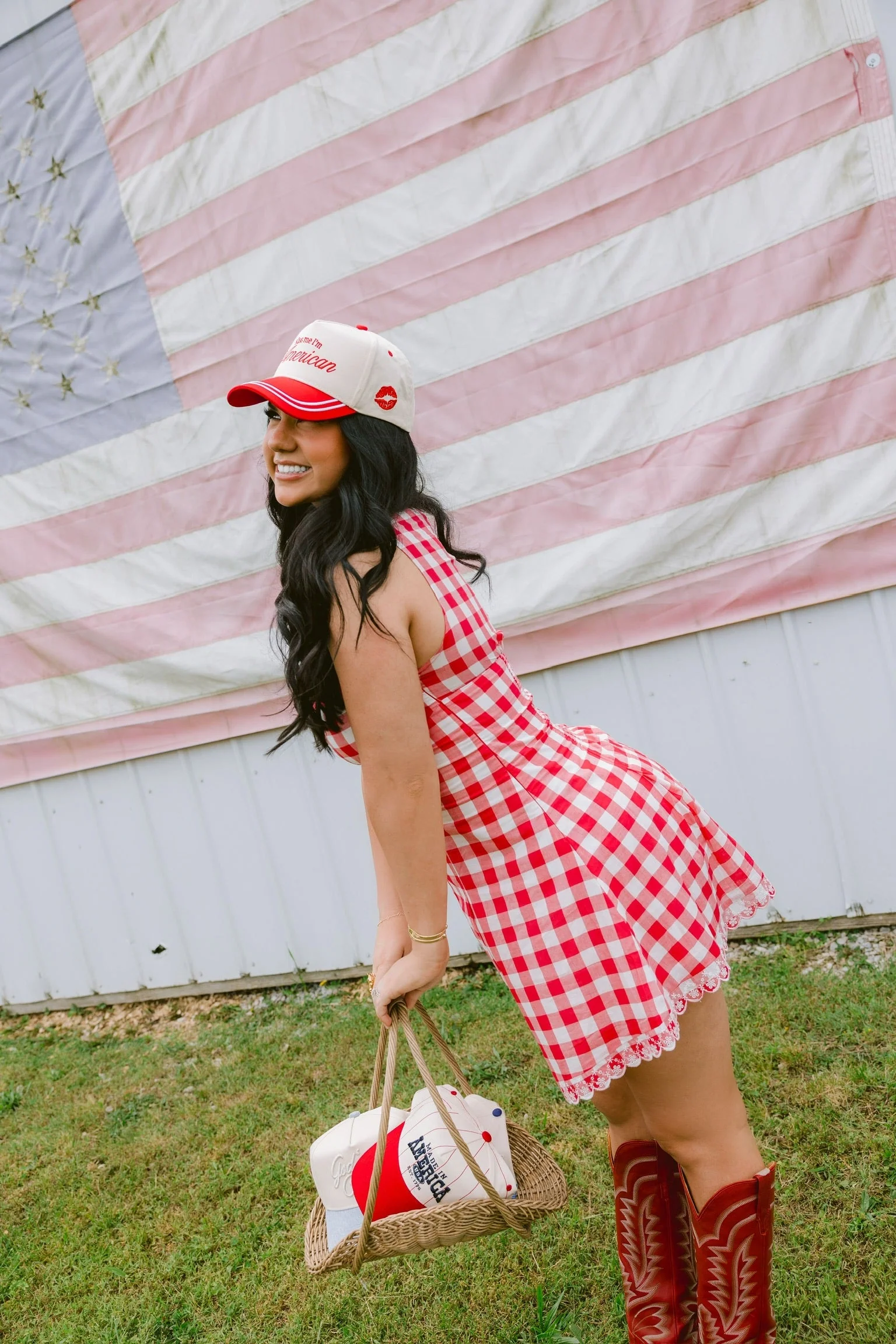 Kiss me I'm American - Red Vintage Trucker Hat - Image 5
