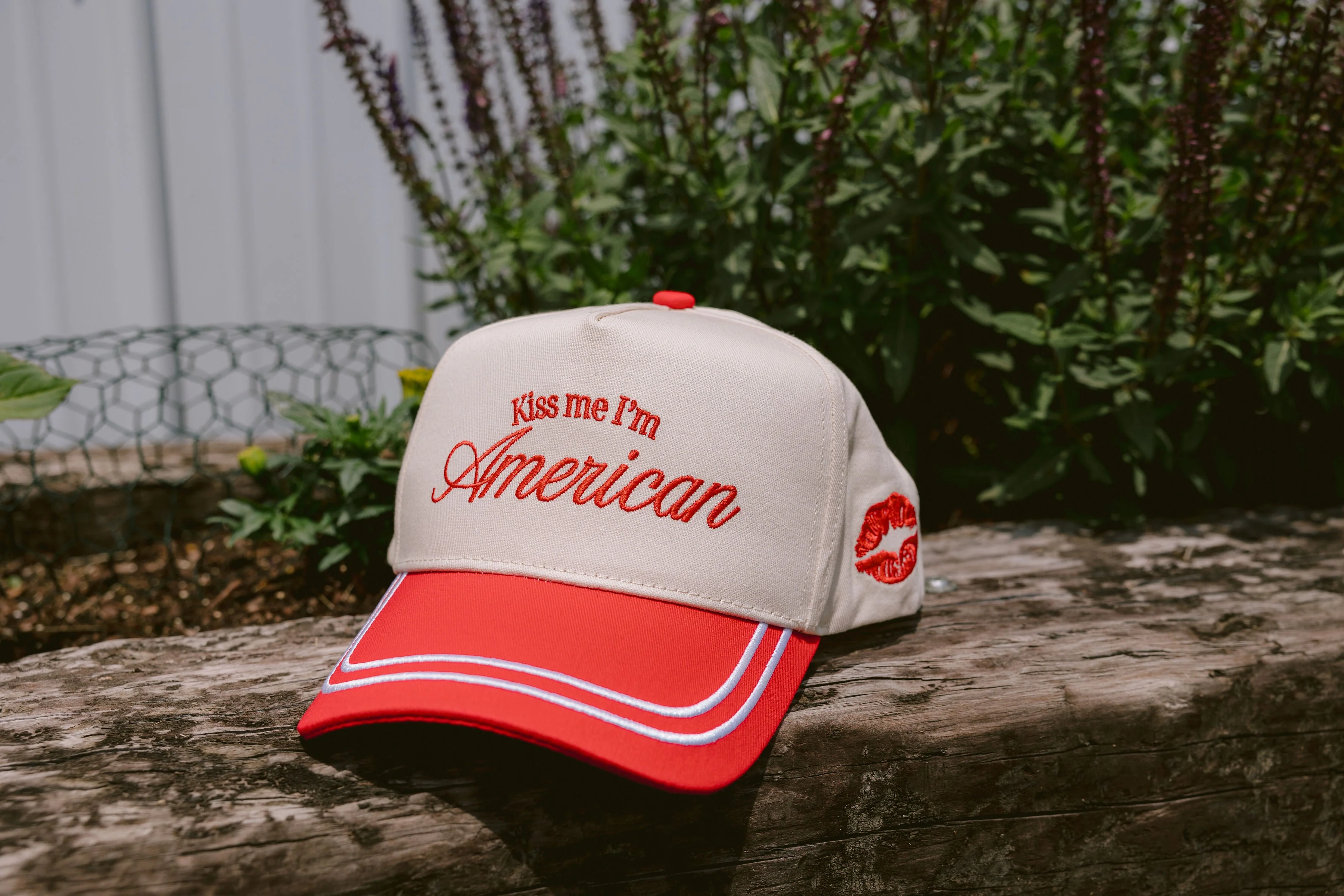 Kiss me I'm American - Red Vintage Trucker Hat - Image 7