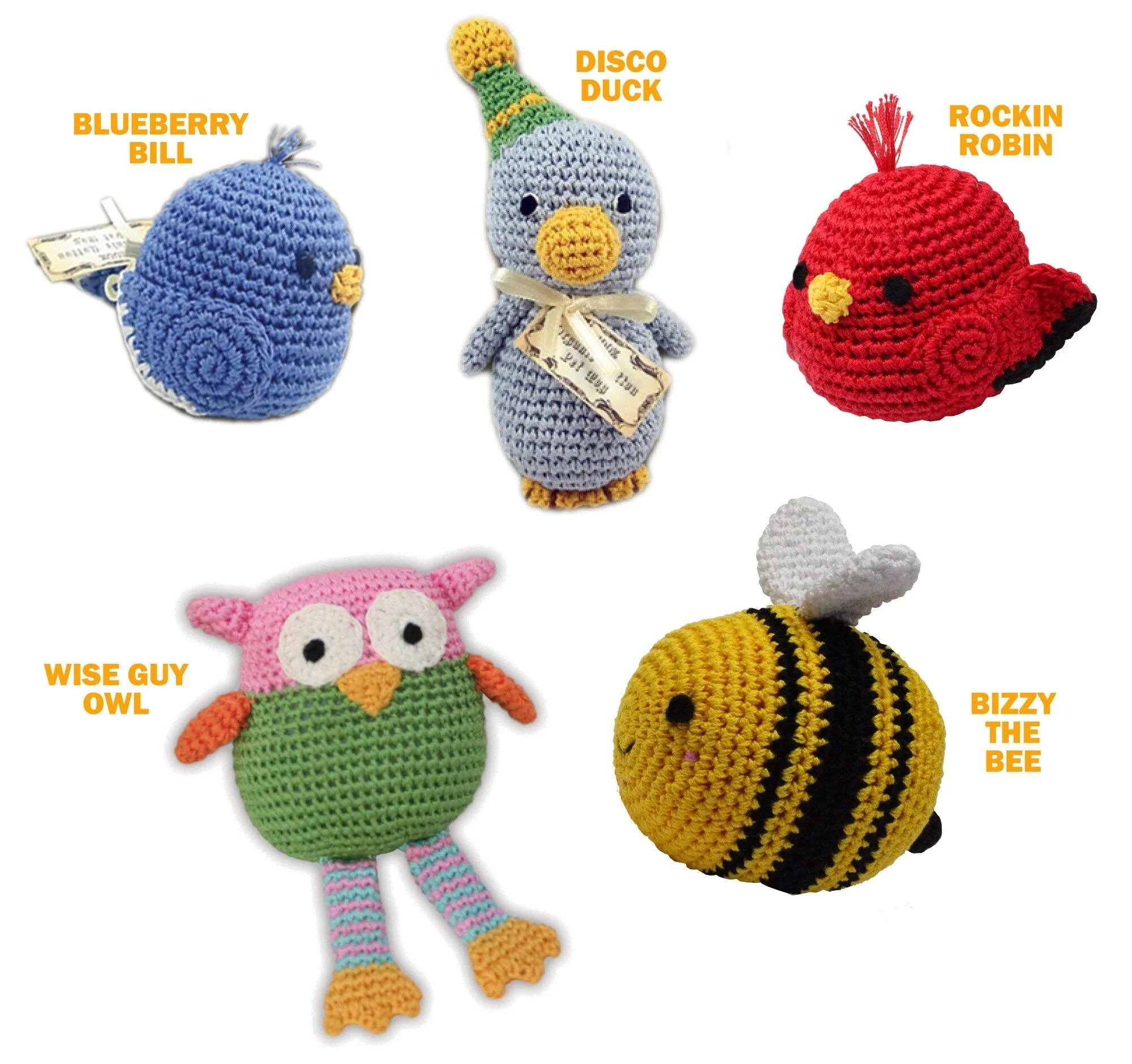Knit Knacks Organic Cotton Pet and Dog Toys, "Birds & A Bee Group" (Choose from 5 Different Options) - Image 2