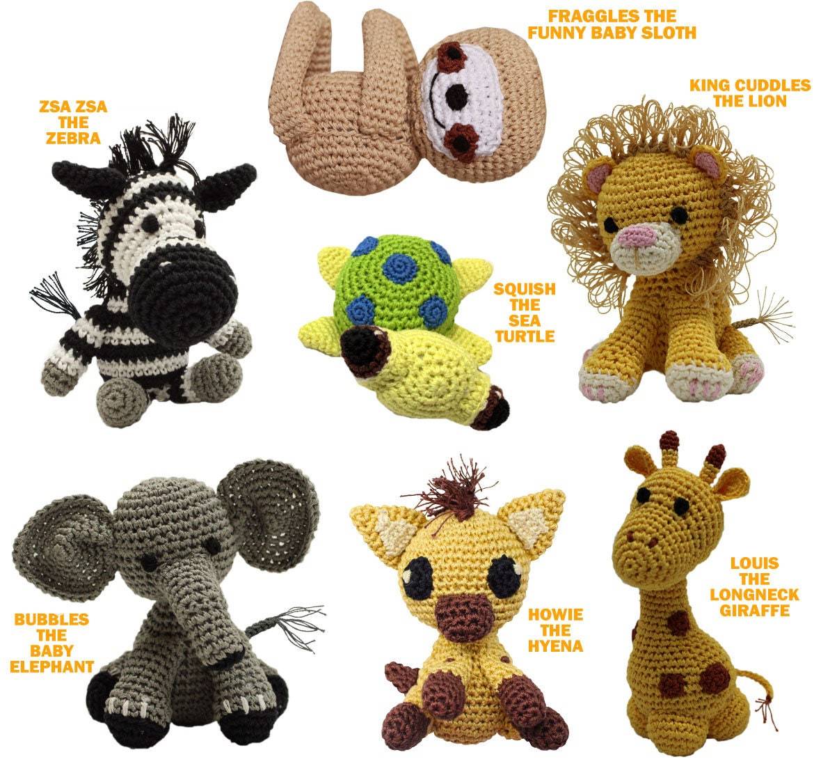 Knit Knacks Organic Cotton Pet, Dog Toys, "Animals" (Choose from: Sloth, Zebra, Giraffe, Hyena, Elephant, Lion, or Sea Turtle) - Image 2