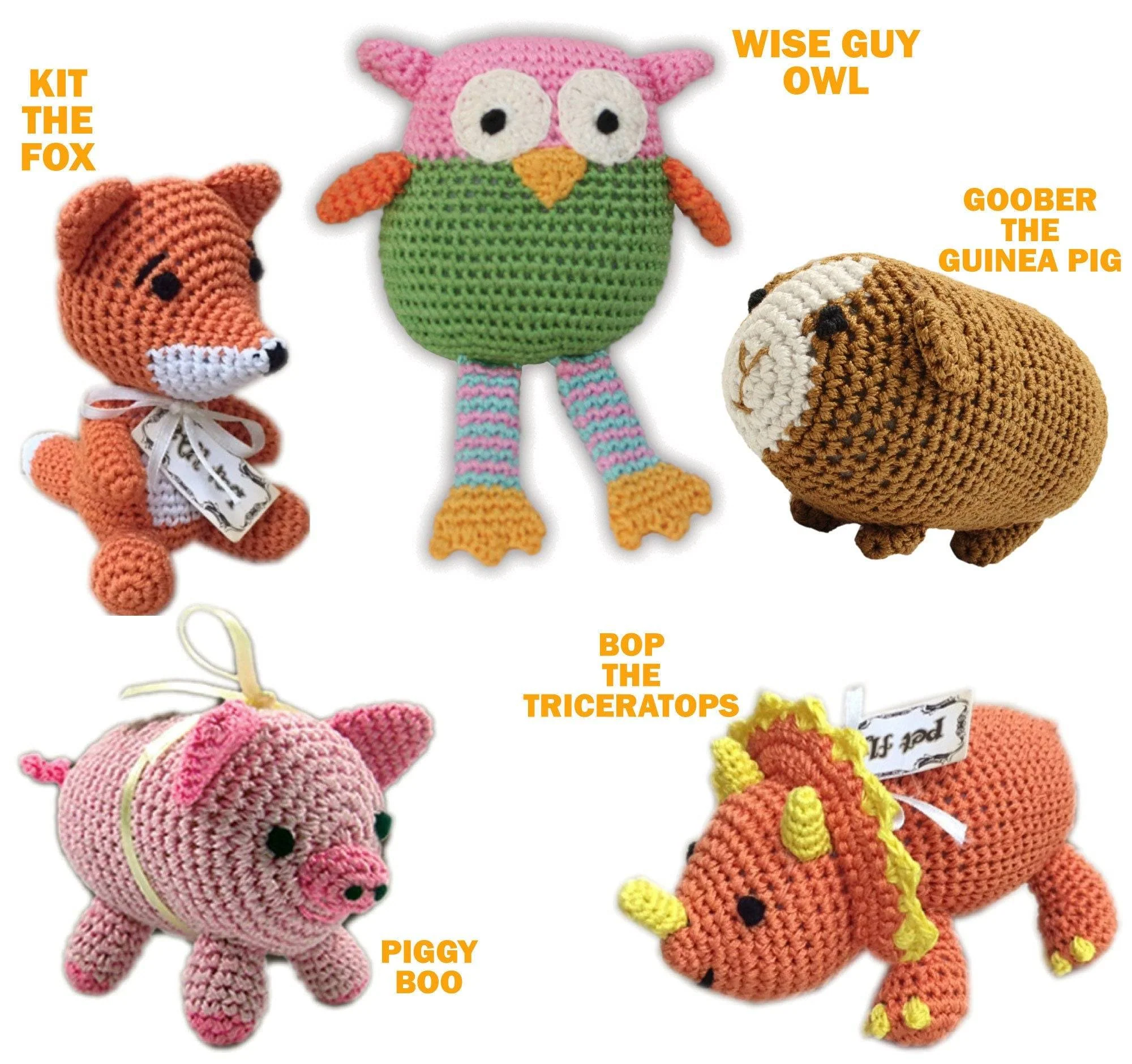 Knit Knacks Organic Cotton Pet, Dog Toys (Choose from: Pig, Fox, Owl, Guinea Pig or Triceratops) - Image 2