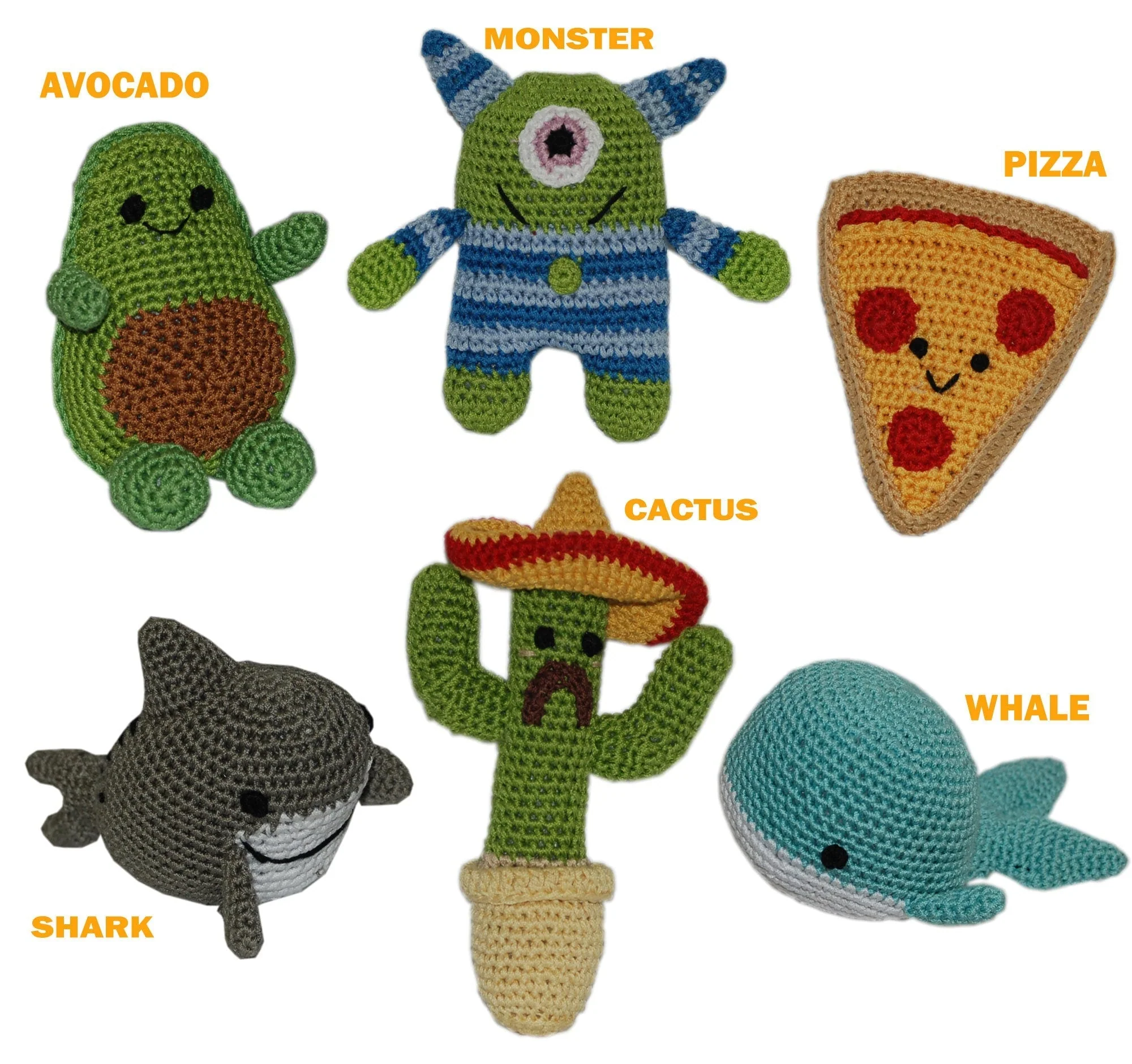 Knit Knacks Organic Cotton Pet & Dog Toys, (Choose from: Pizza, Avocado, Monster, Shark, Whale or Cactus) - Image 2