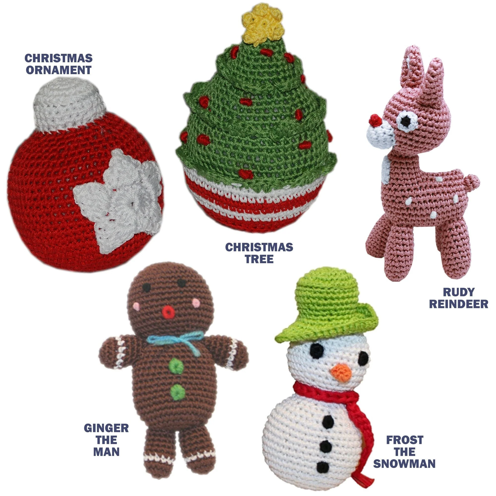 Knit Knacks Organic Cotton Pet& Dog Toys, "Christmas Group" (Choose from: Rudy Reindeer, Christmas Tree, Ornament, Snowman, Gingerbread Man) - Image 2